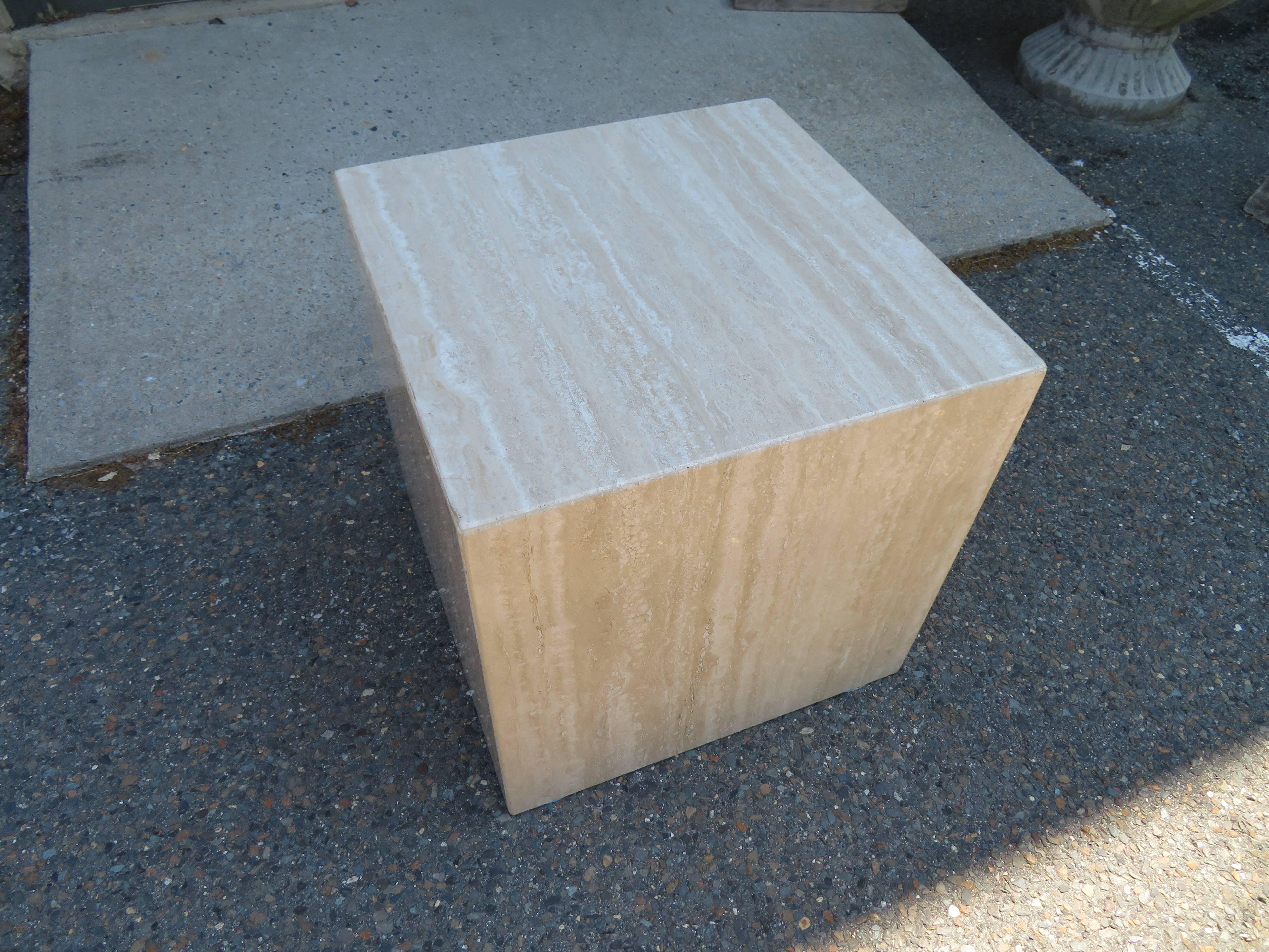 Gorgeous Travertine Cube Side End Table Pedestal, Mid-Century Modern For Sale 4