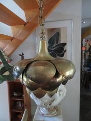 Stunning Etched Brass Feldman Lotus Pendant Light Chandelier Mid-Century Modern