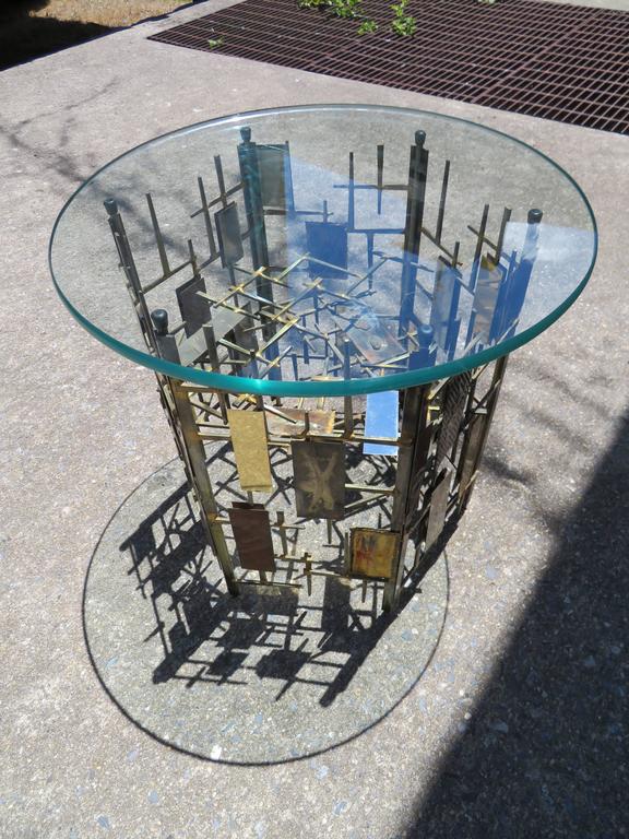 Late 20th Century Silas Seandel Style Brutalist Mixed Metal Nail Side End Table, Mid-Century