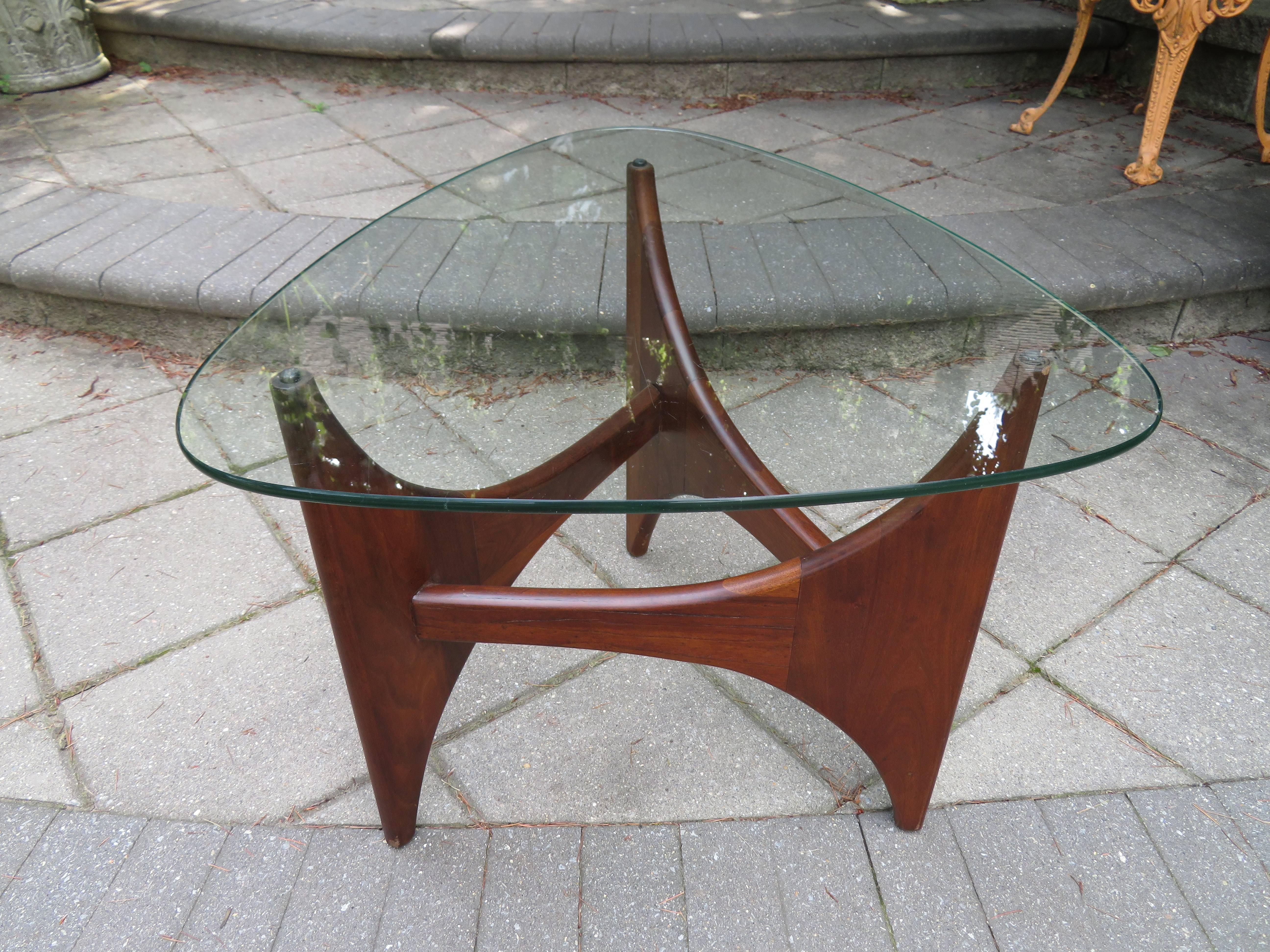 American Pair Adrian Pearsall Sculptural Walnut Triangular Side End Table Mid-Century