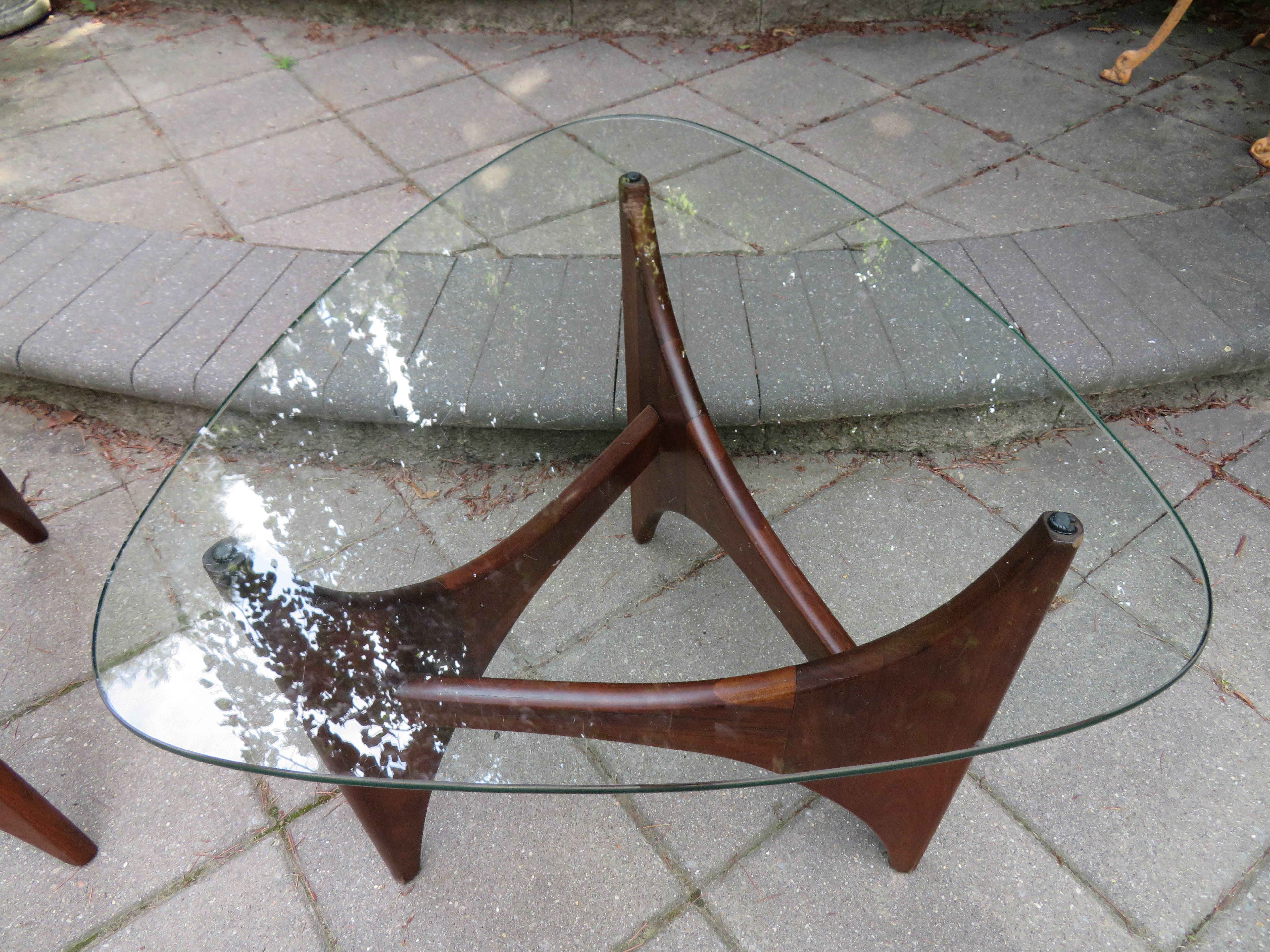 Pair Adrian Pearsall Sculptural Walnut Triangular Side End Table Mid-Century In Good Condition In Pemberton, NJ