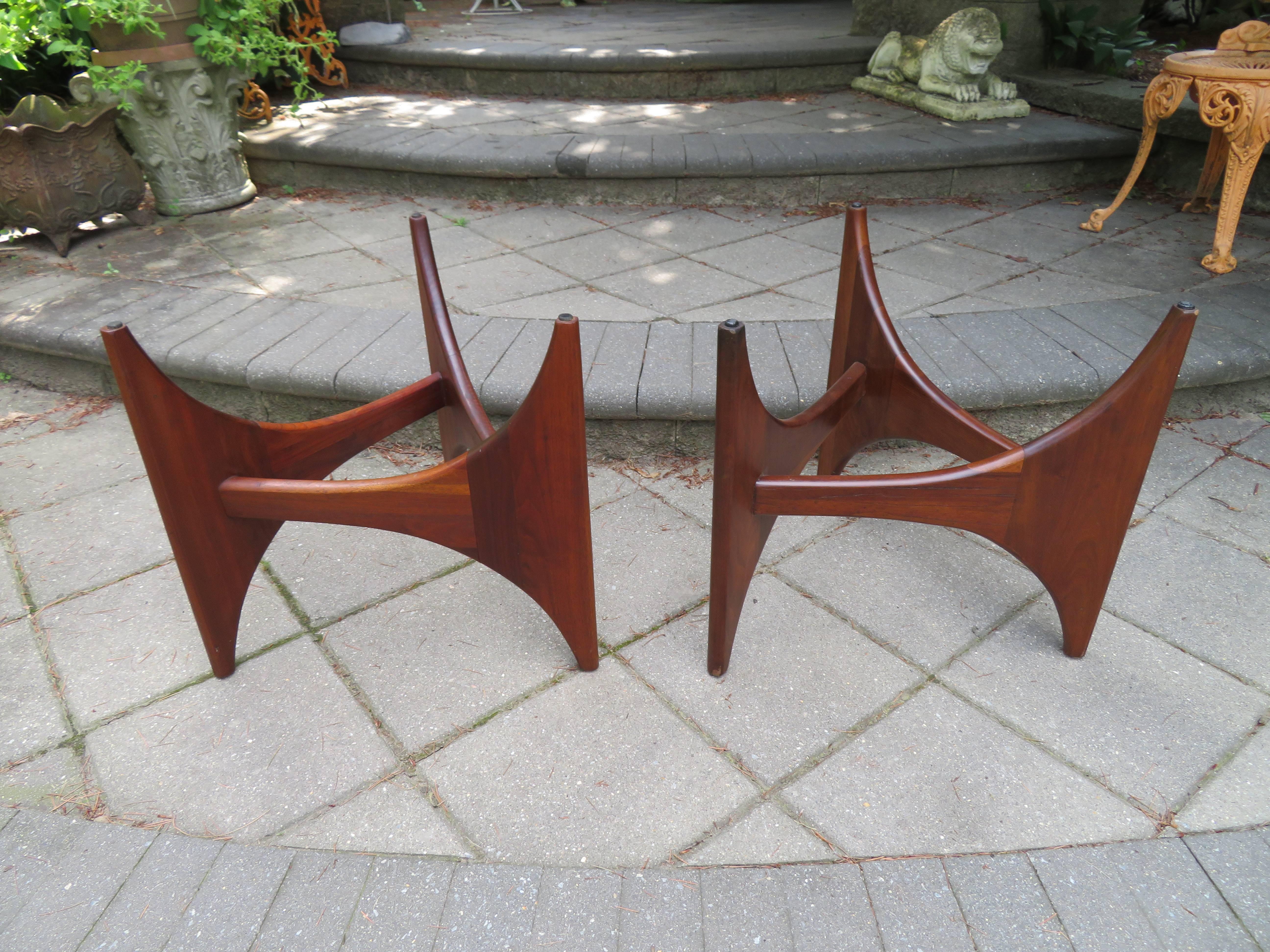 Glass Pair Adrian Pearsall Sculptural Walnut Triangular Side End Table Mid-Century