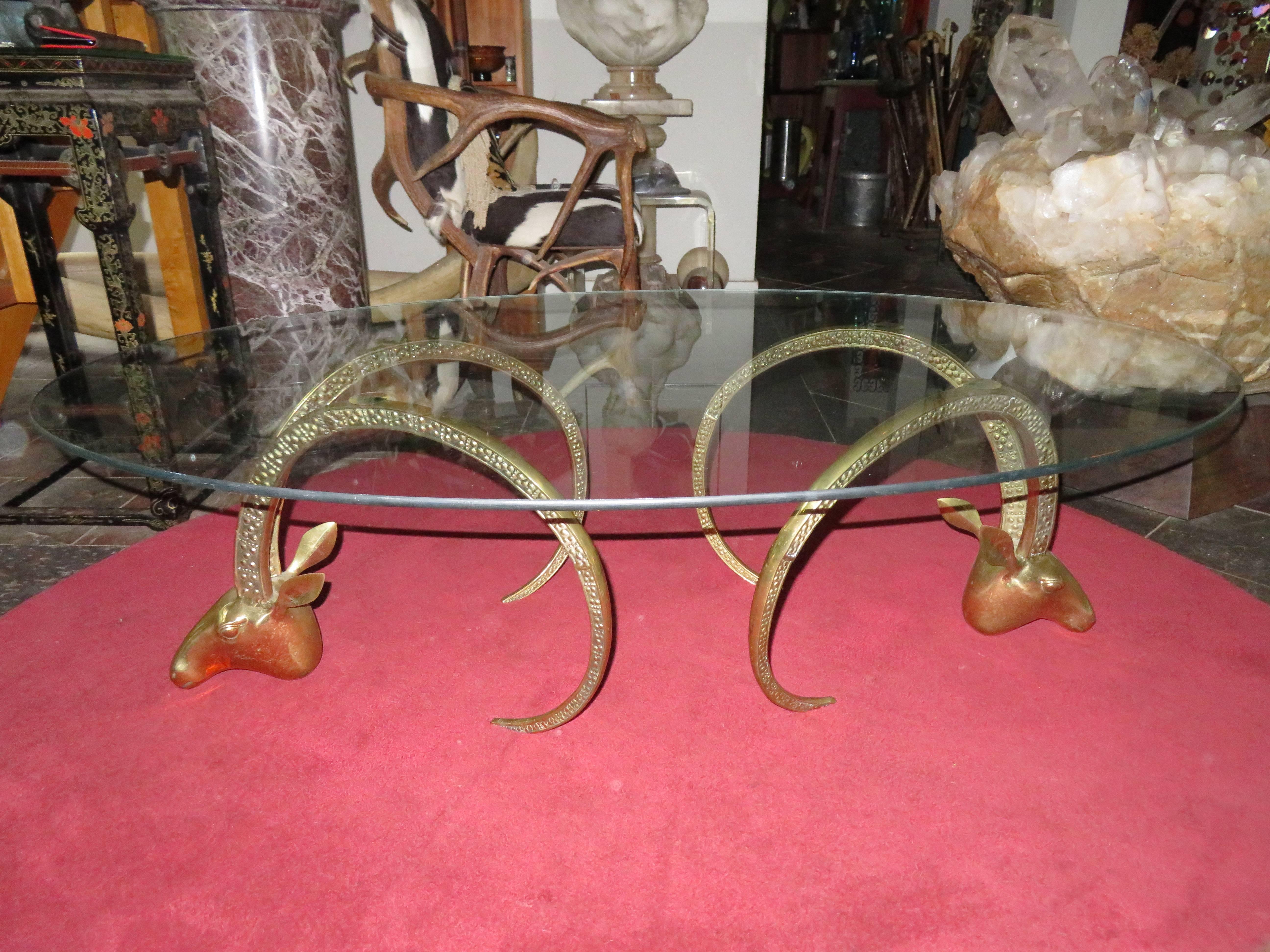 Magnificent Brass Ibex Ram Head Coffee Table Mid-Century Regency Modern For Sale 1
