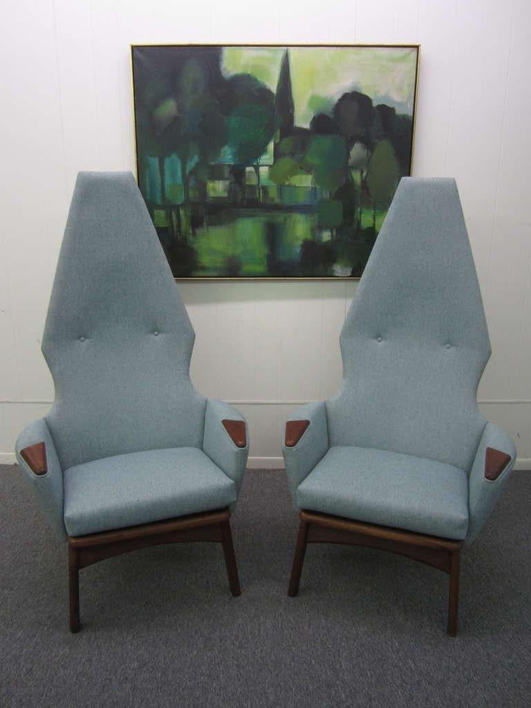 Classic Adrian Pearsall for Craft Associates model #2056-c high back chairs. The chairs have been newly upholstered in a iced turquoise woven Kravet fabric.