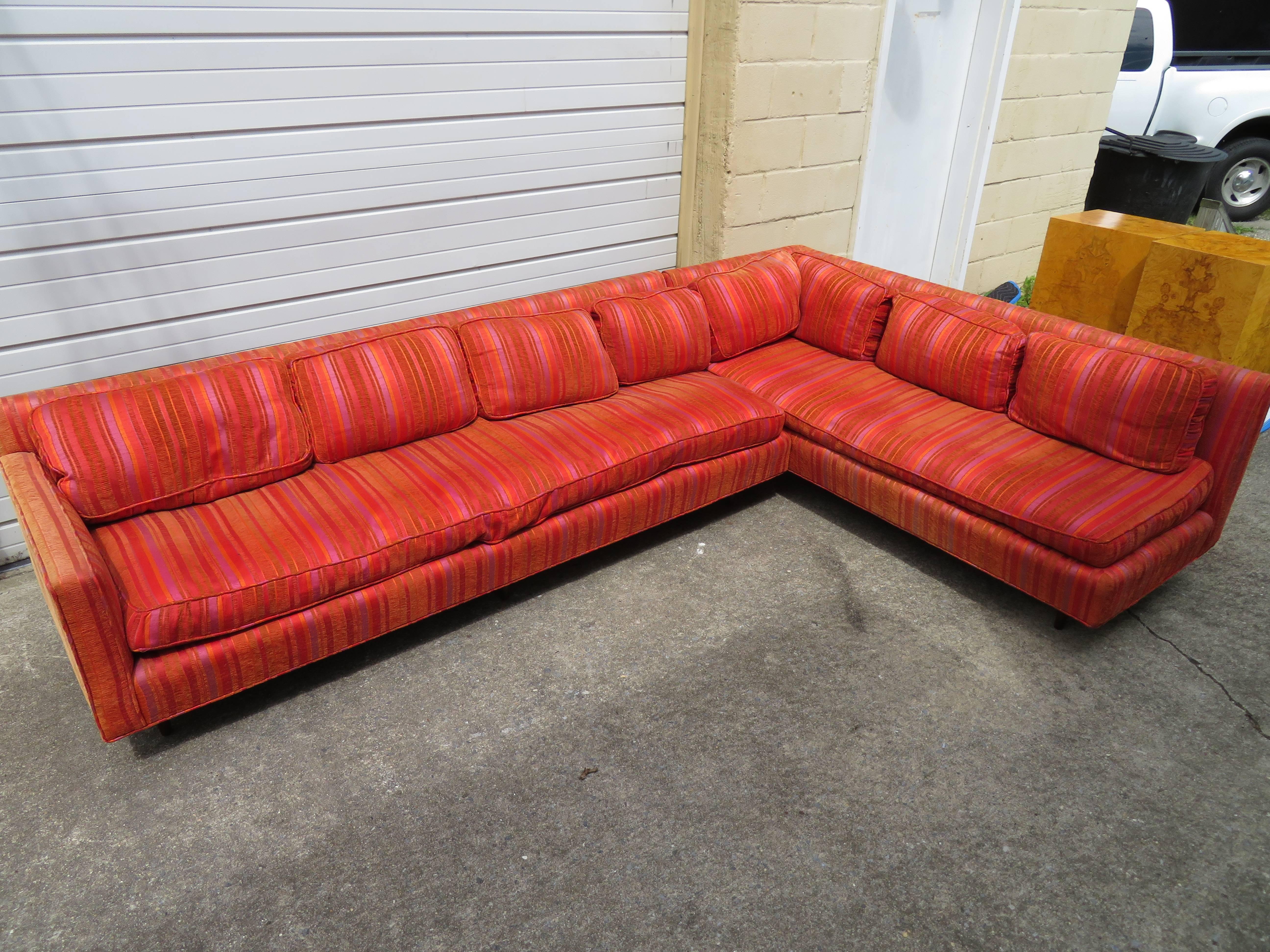 Handsome Dunbar Style Two-Piece Sectional Sofa, Mid-Century 3