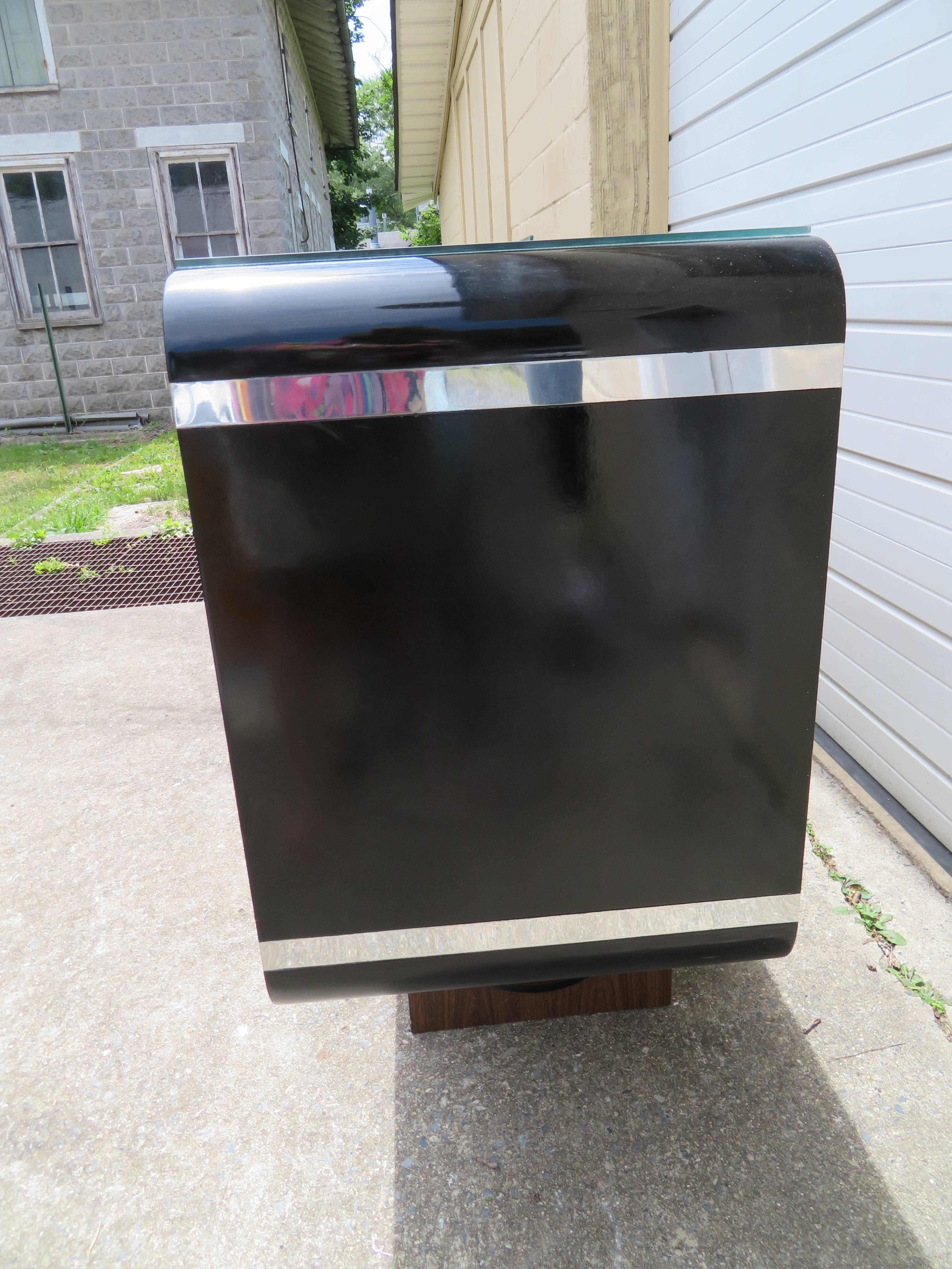 American Burled Olive Wood Chrome Floating Credenza Mid-Century Modern For Sale