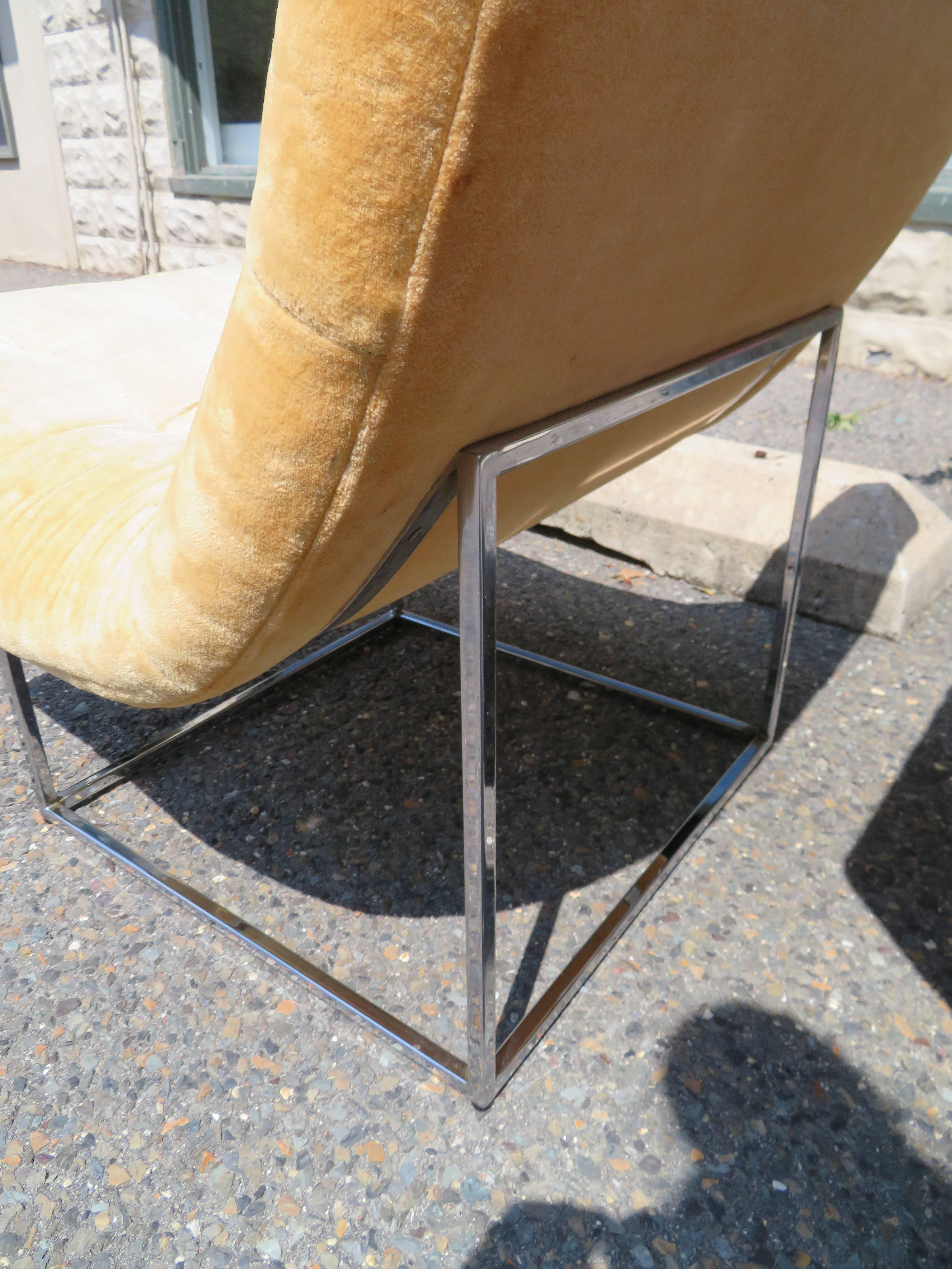 American Fabulous Pair of Milo Baughman Chrome Scoop Slipper Chair, Mid-Century Modern