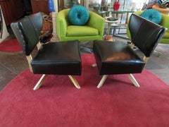 Fun Pair of Kroehler Bat Wing Swivel Slipper Chairs, Mid-Century Modern