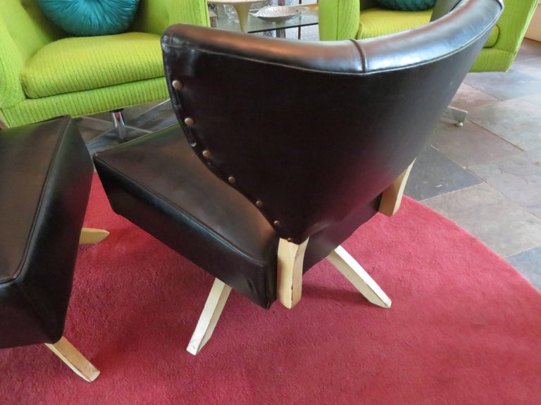Fun Pair of Kroehler Bat Wing Swivel Slipper Chairs Mid Century