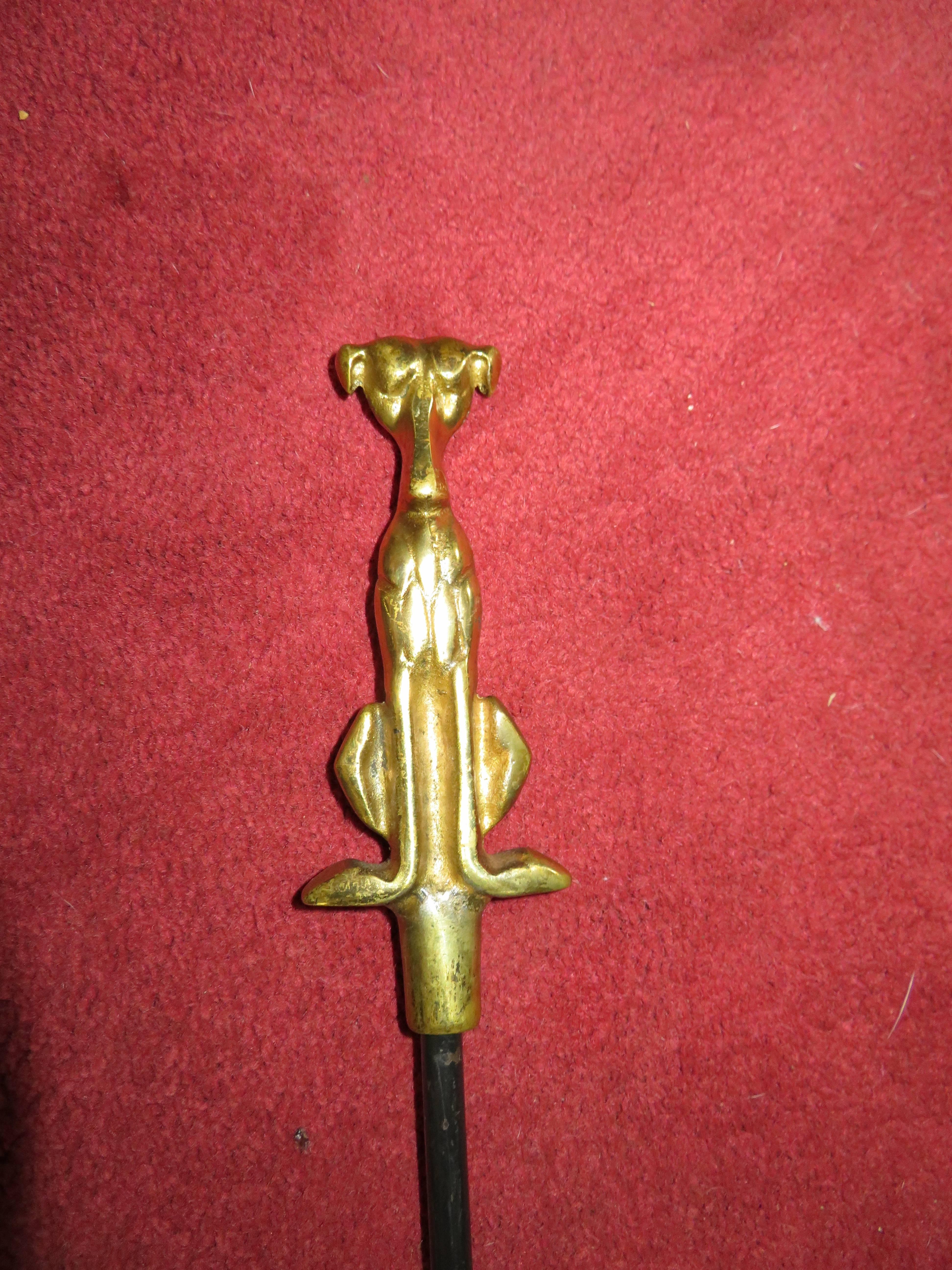 Whimsical Set Brass Iron Stylized Dog Fire Tools Mid-Century Modern For Sale 1
