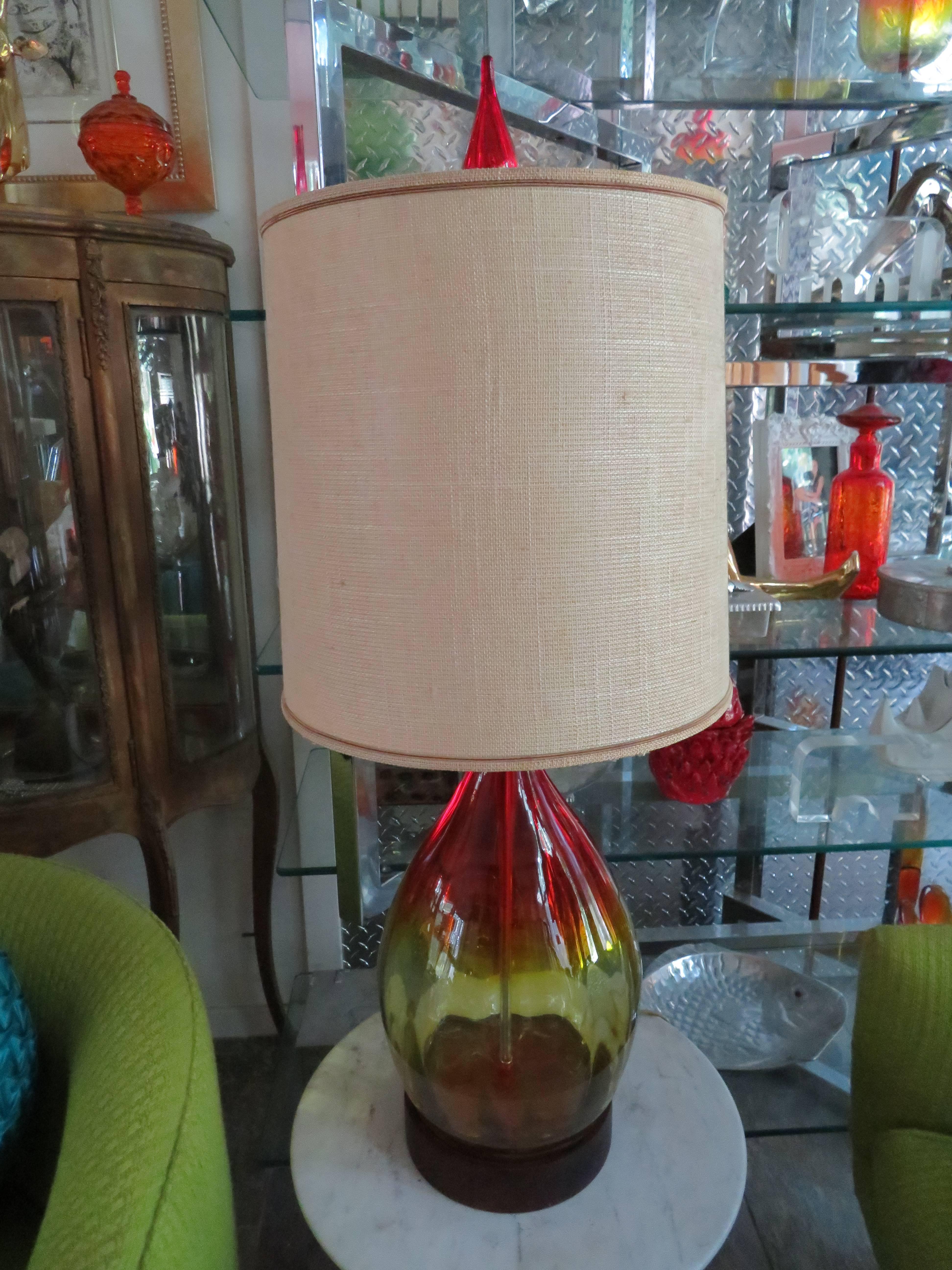Stunning Amberina Orange Red Blenko Lamp, Mid-Century Modern For Sale 1