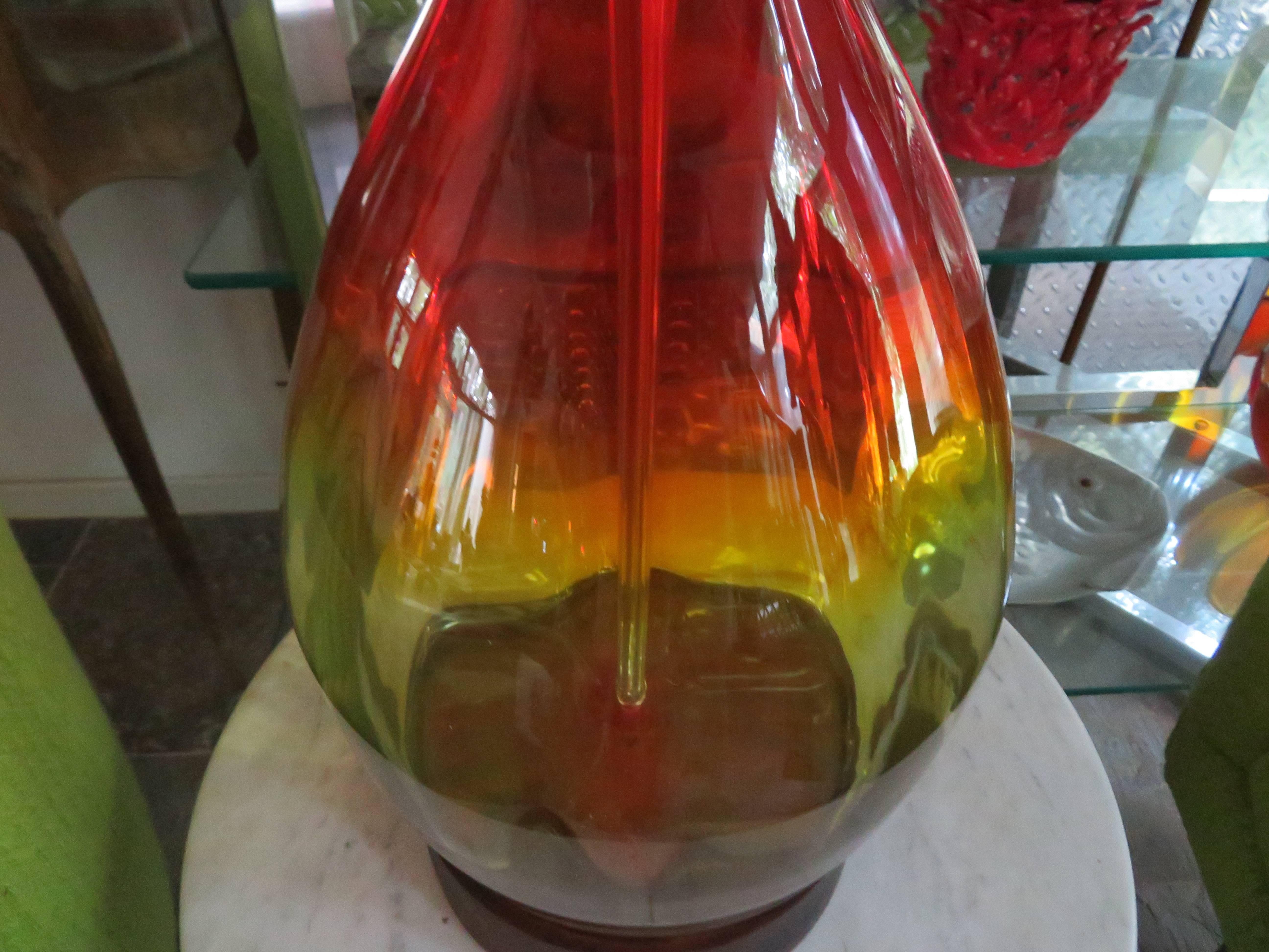 Stunning Amberina Orange Red Blenko Lamp, Mid-Century Modern In Good Condition For Sale In Pemberton, NJ