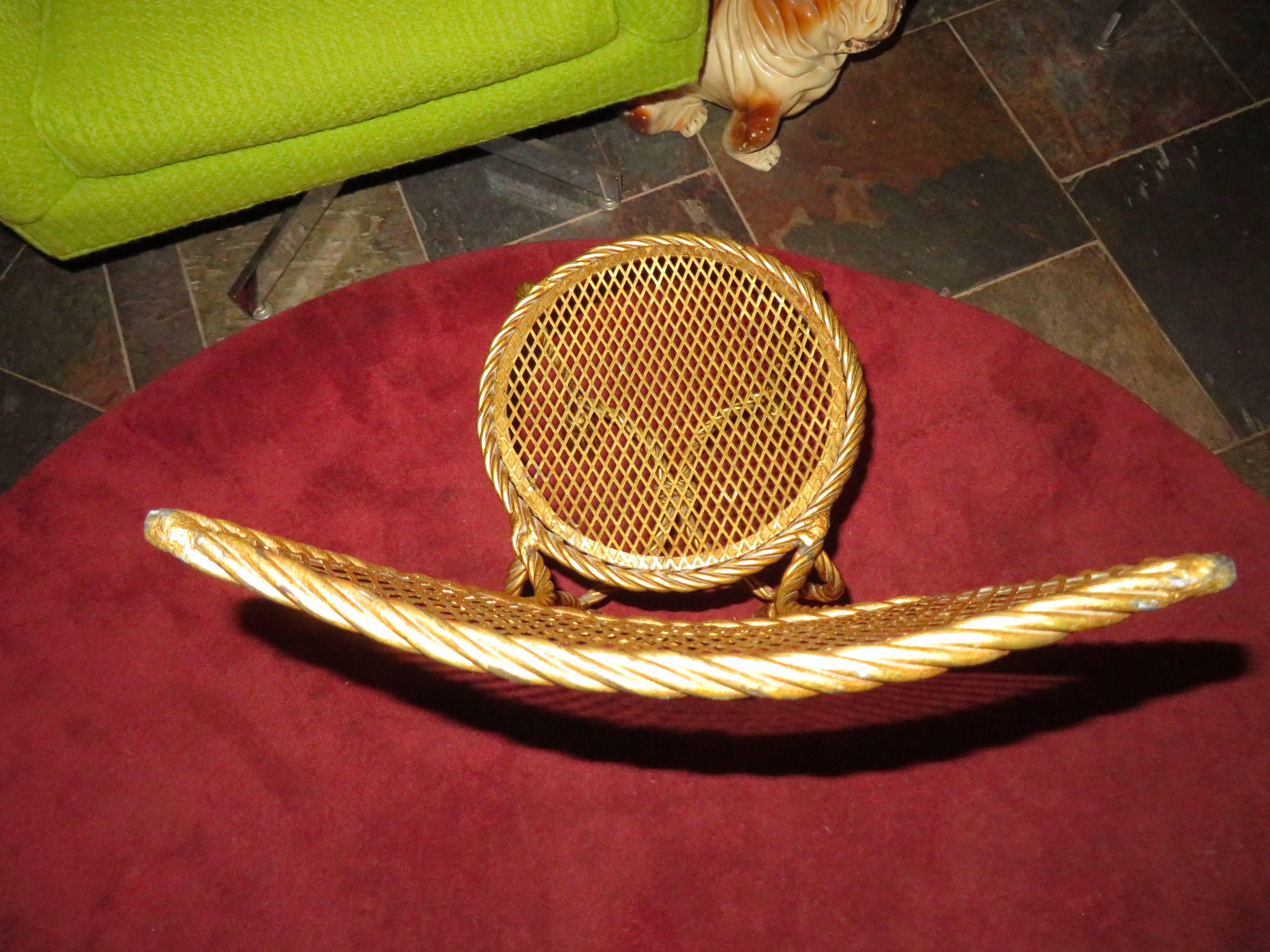 Painted Lovely Petite Gilded Gold Rope Tassel Vanity Chair Stool Hollywood Regency For Sale