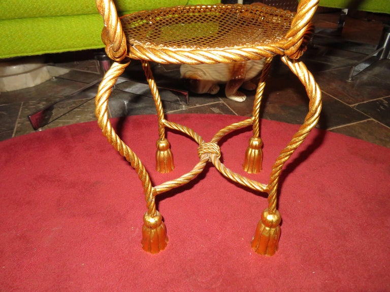 Lovely Petite Gilded Gold Rope Tassel Vanity Chair Stool Hollywood