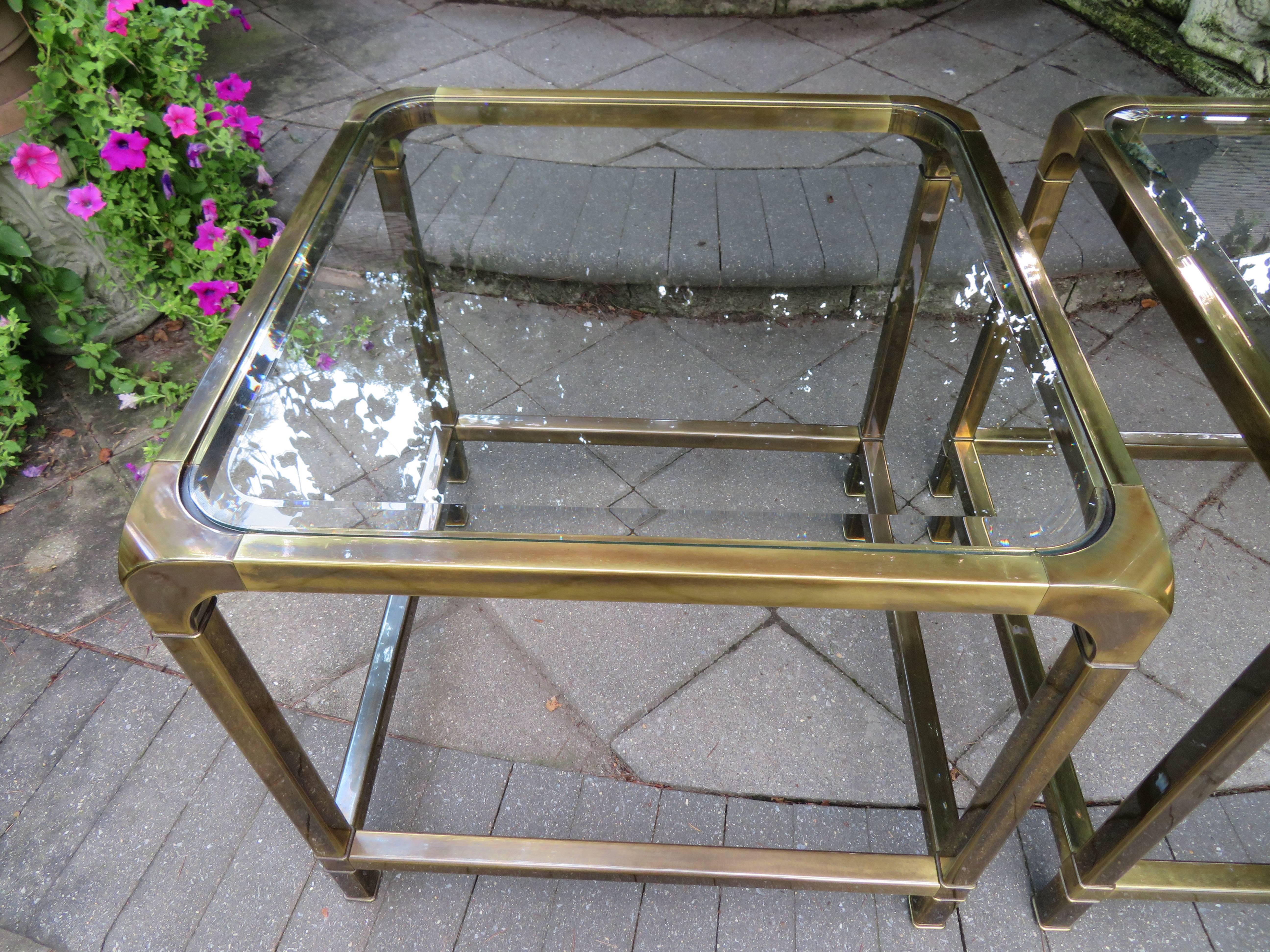 Hollywood Regency Gorgeous Pair of Mastercraft Brass Side End Tables, Mid-Century Modern
