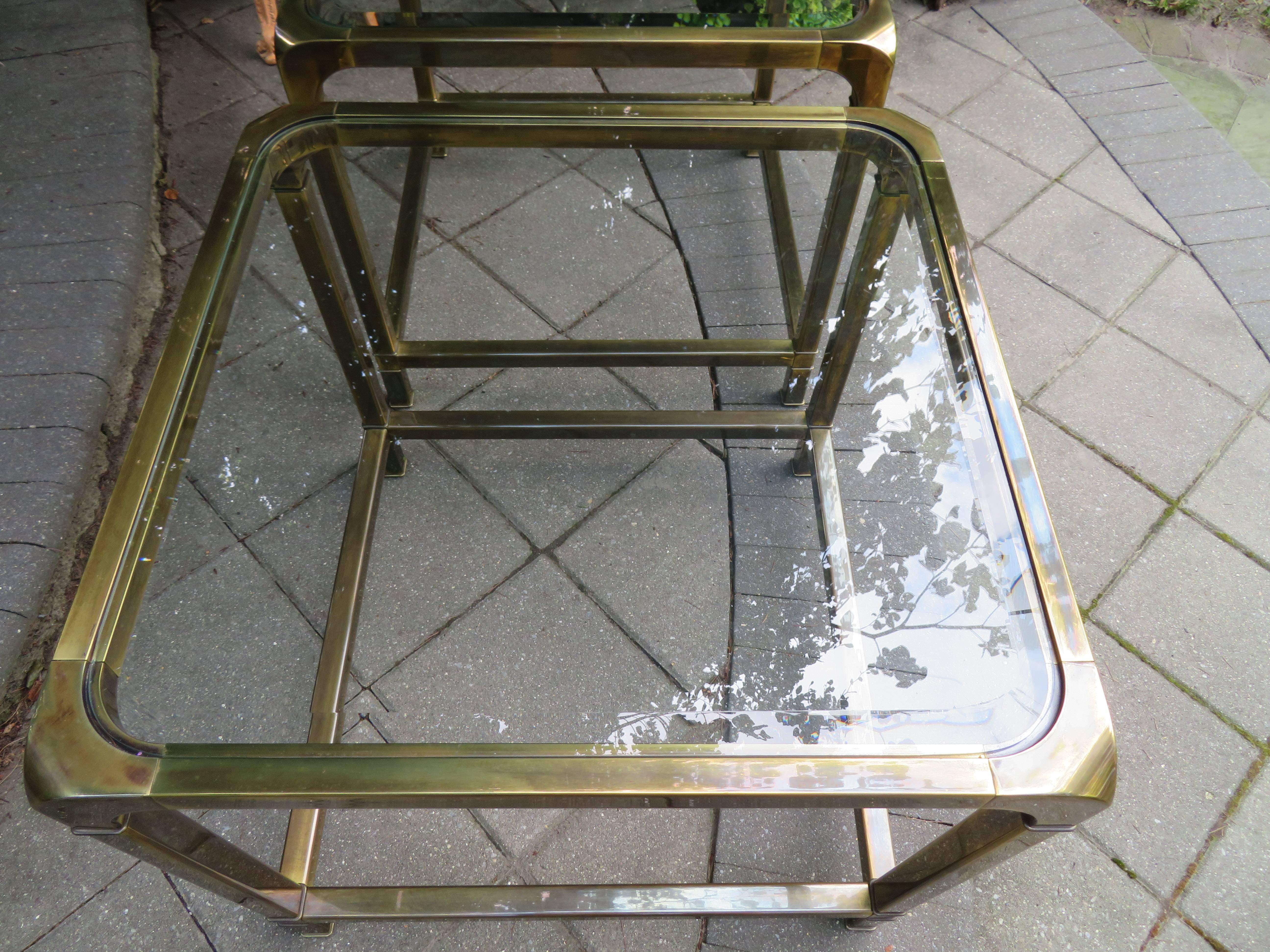 Gorgeous Pair of Mastercraft Brass Side End Tables, Mid-Century Modern 1