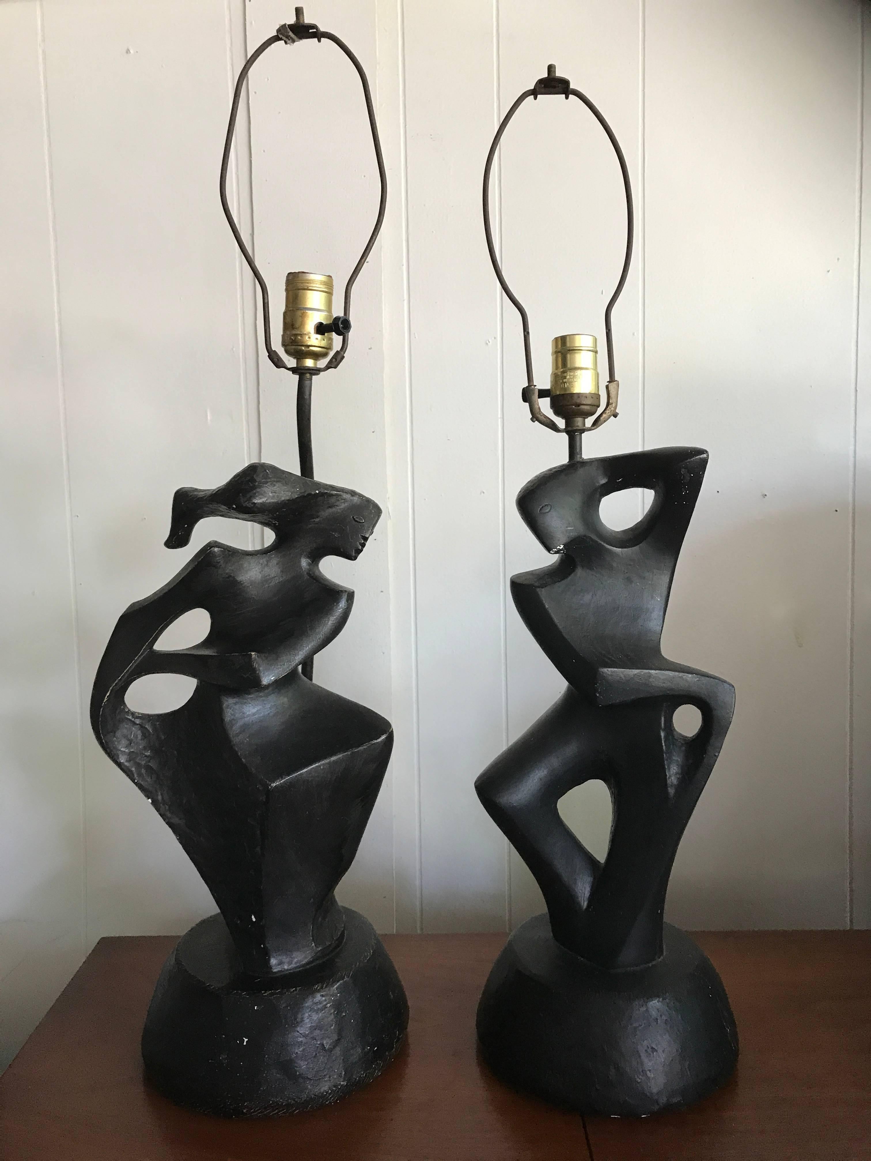  Spectacular Pair of Marianna von Allesch Cubism Male Female Lamp Rima For Sale 2