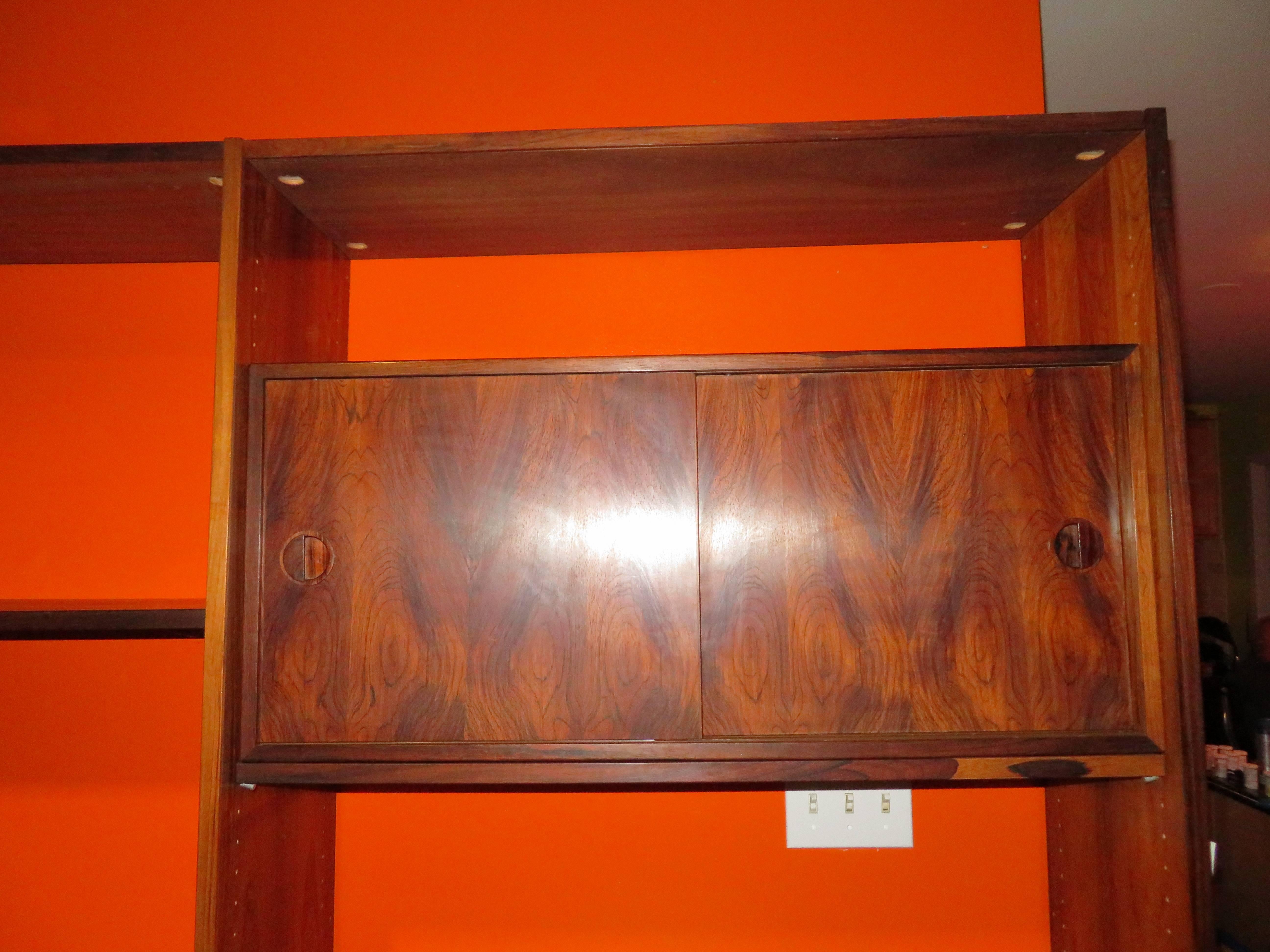 Mid-Century Modern Arne Vodder Style Danish Modern Two Bay Freestanding Rosewood Wall Unit For Sale