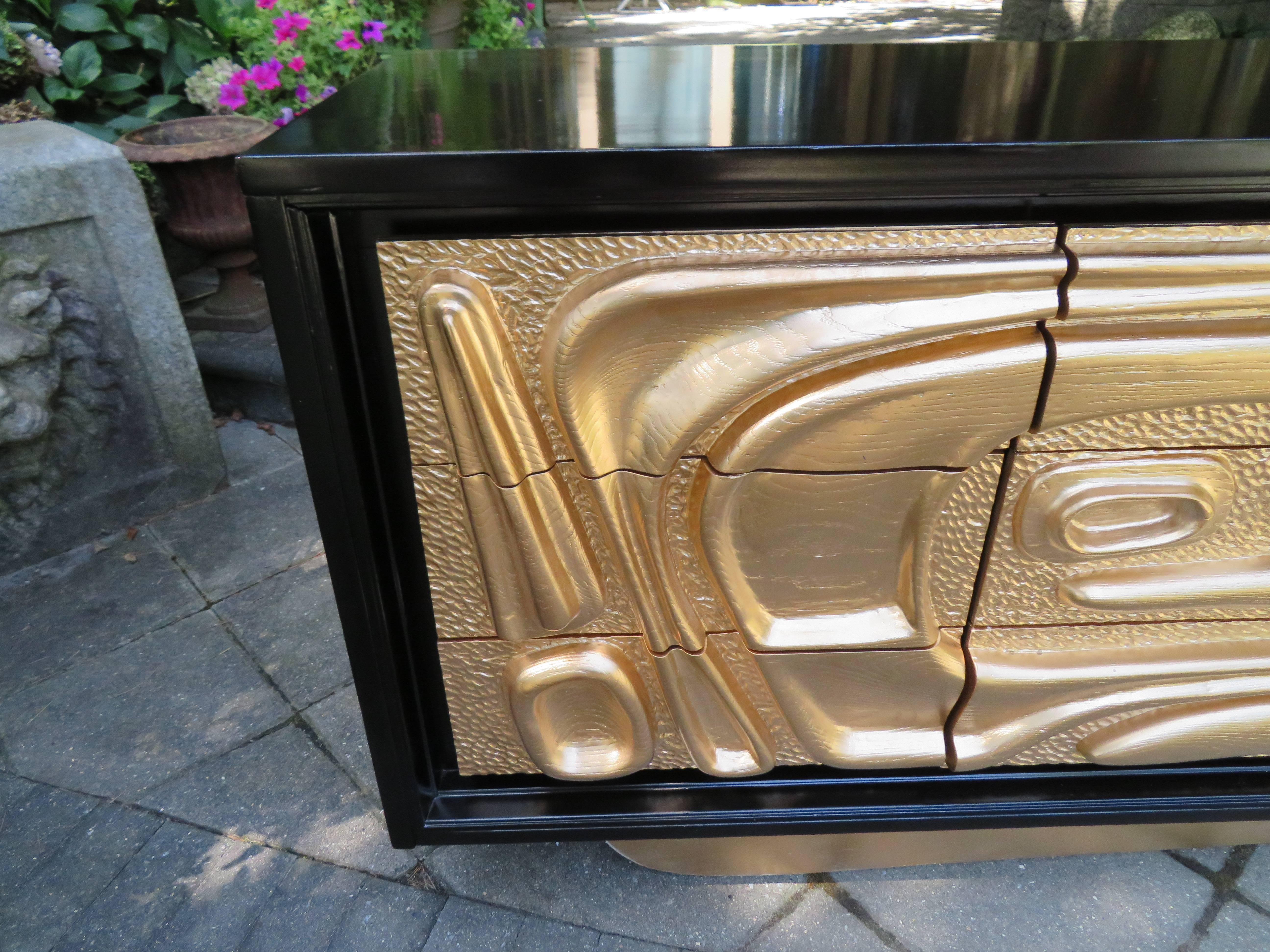 Mid-Century Modern Fabulous Gilded Gold Witco Style Carved Oceanic Cabinet Credenza Pulaski