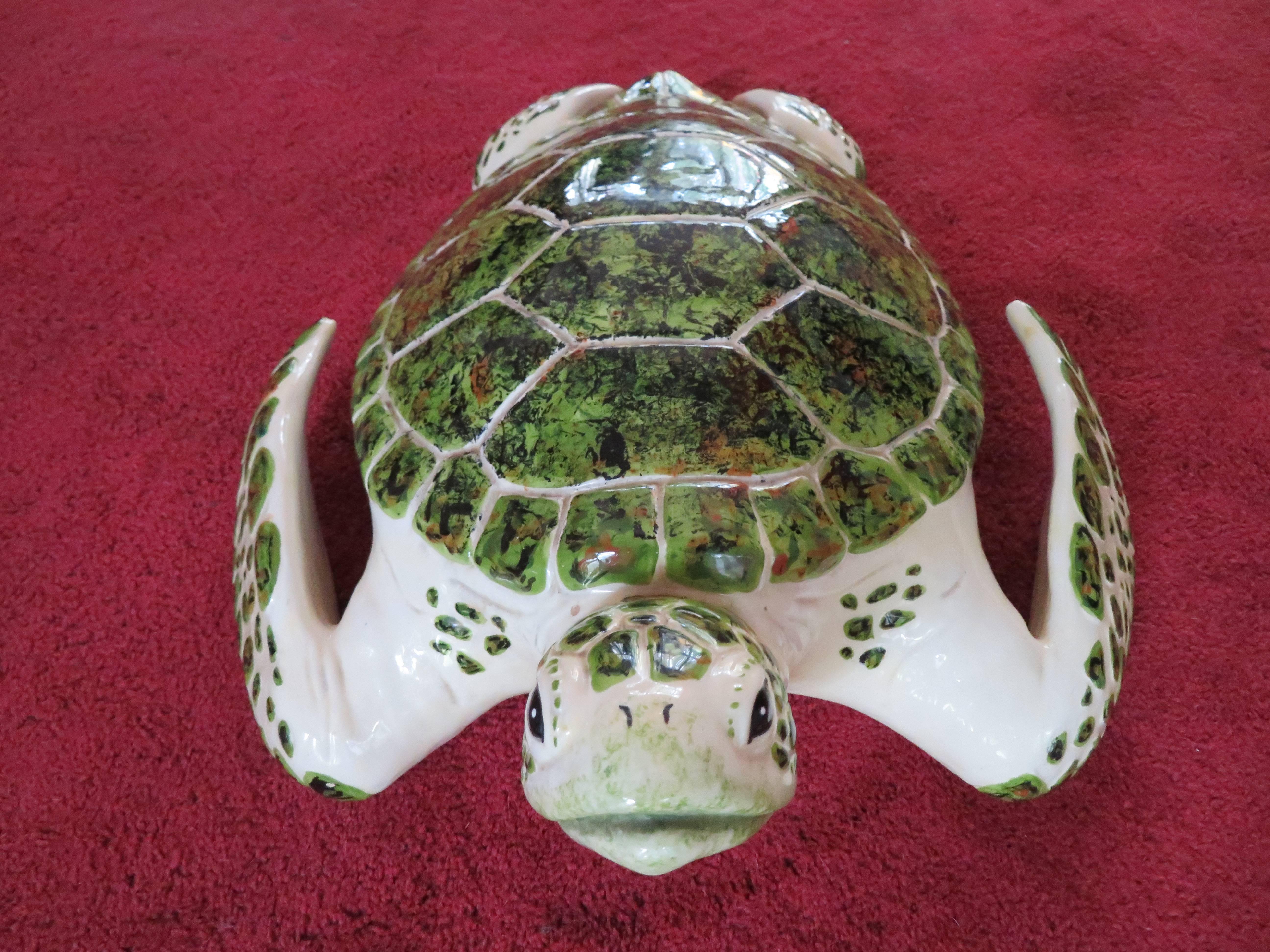 Glazed Whimsical Large-Scale Ceramic Sea Turtle Mid-Century Modern