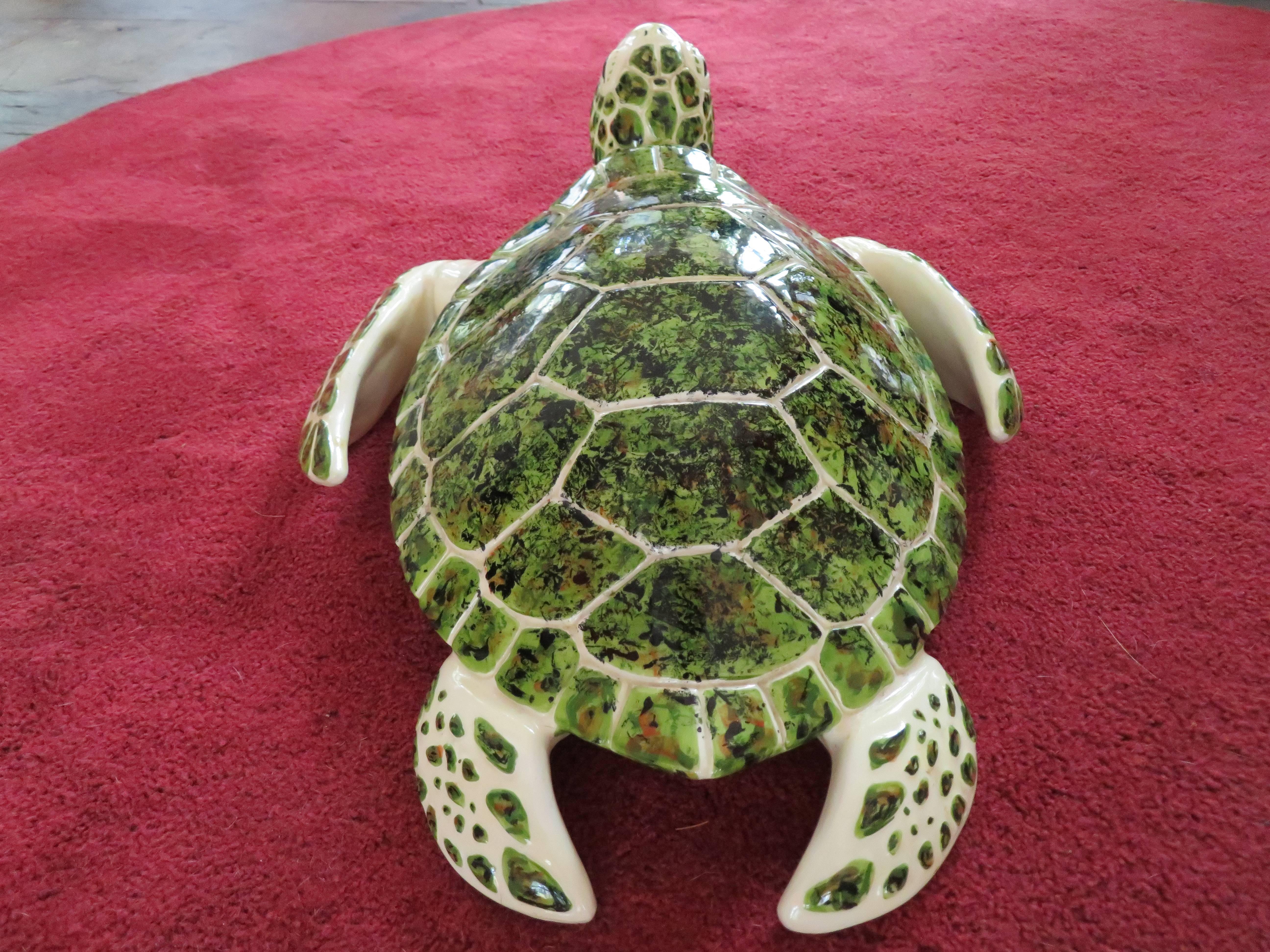 Whimsical Large-Scale Ceramic Sea Turtle Mid-Century Modern In Excellent Condition In Pemberton, NJ