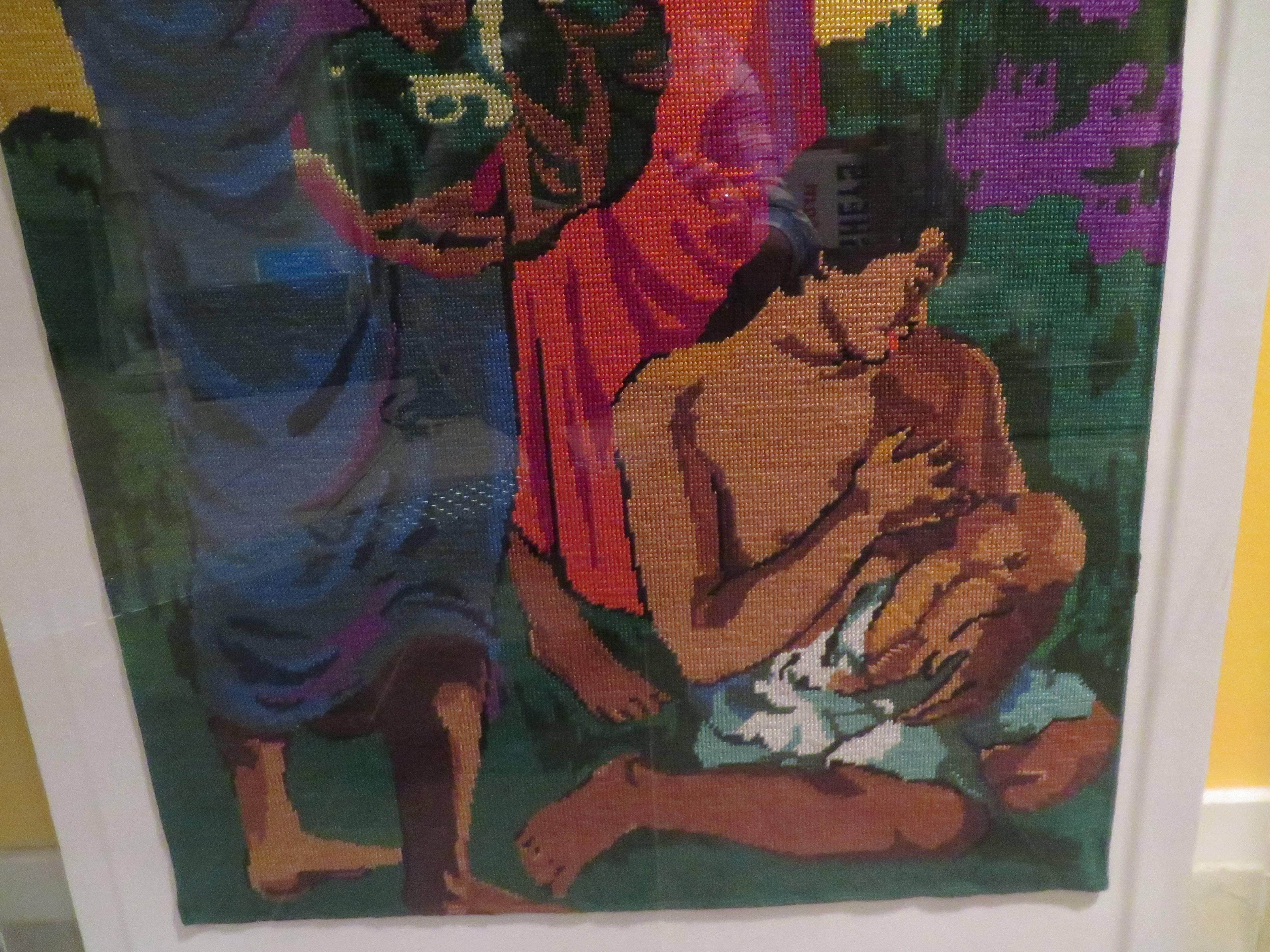 Atemberaubende Interpretation von Paul Gauguin Maternity Needlepoint Lucite Wandbehang (amerikanisch) im Angebot