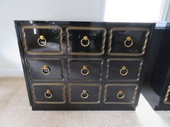 Pair of Hollywood Regency Black Lacquered Espana Dorothy Draper Designed Chests