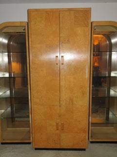 Milo Baughman Style Henredon Scene Two Burl Wood Three Cabinet TV Wall Unit