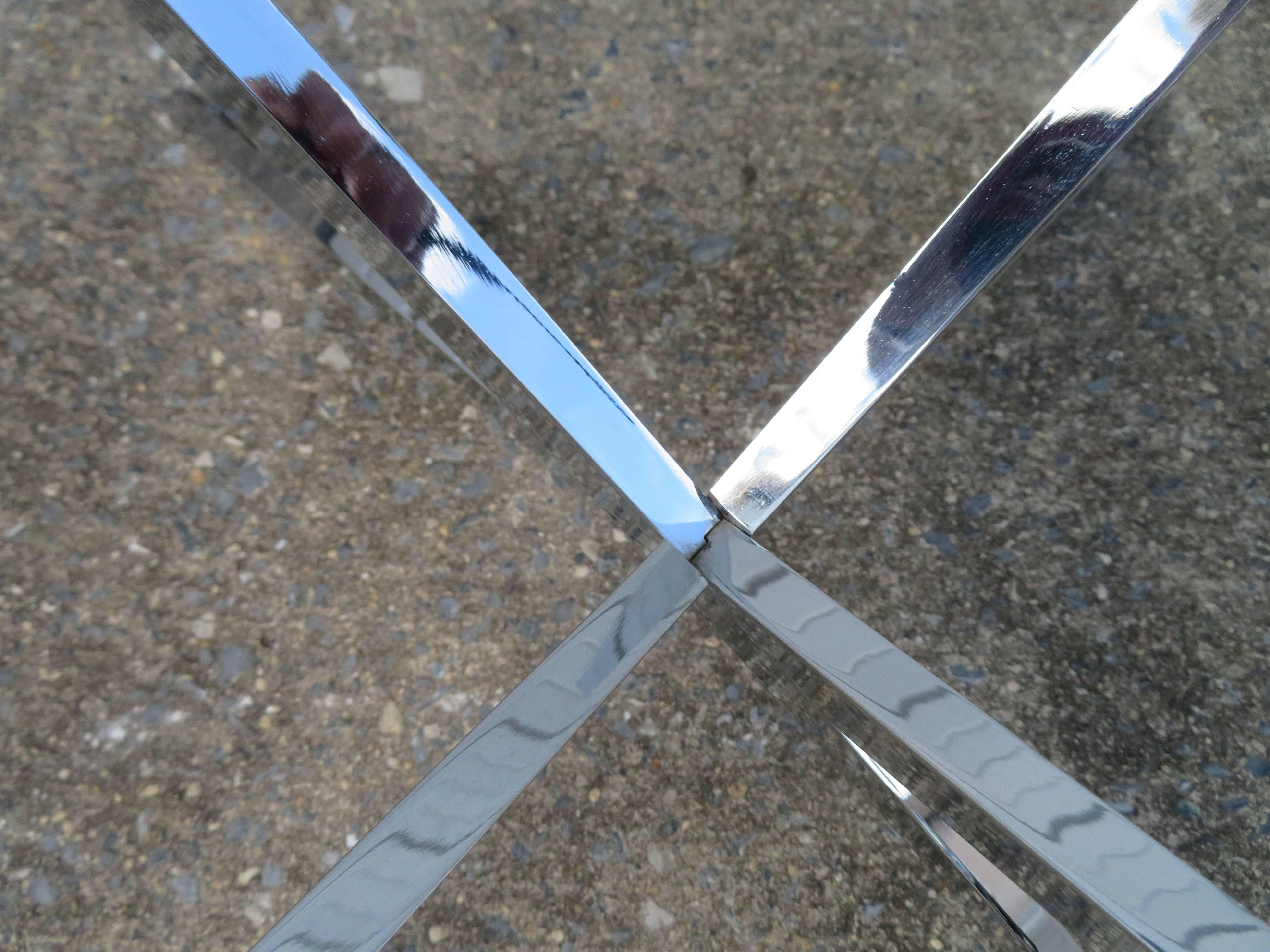 Gorgeous Leon Rosen for Pace Collection Double X-Base Chrome Coffee Table In Good Condition For Sale In Pemberton, NJ