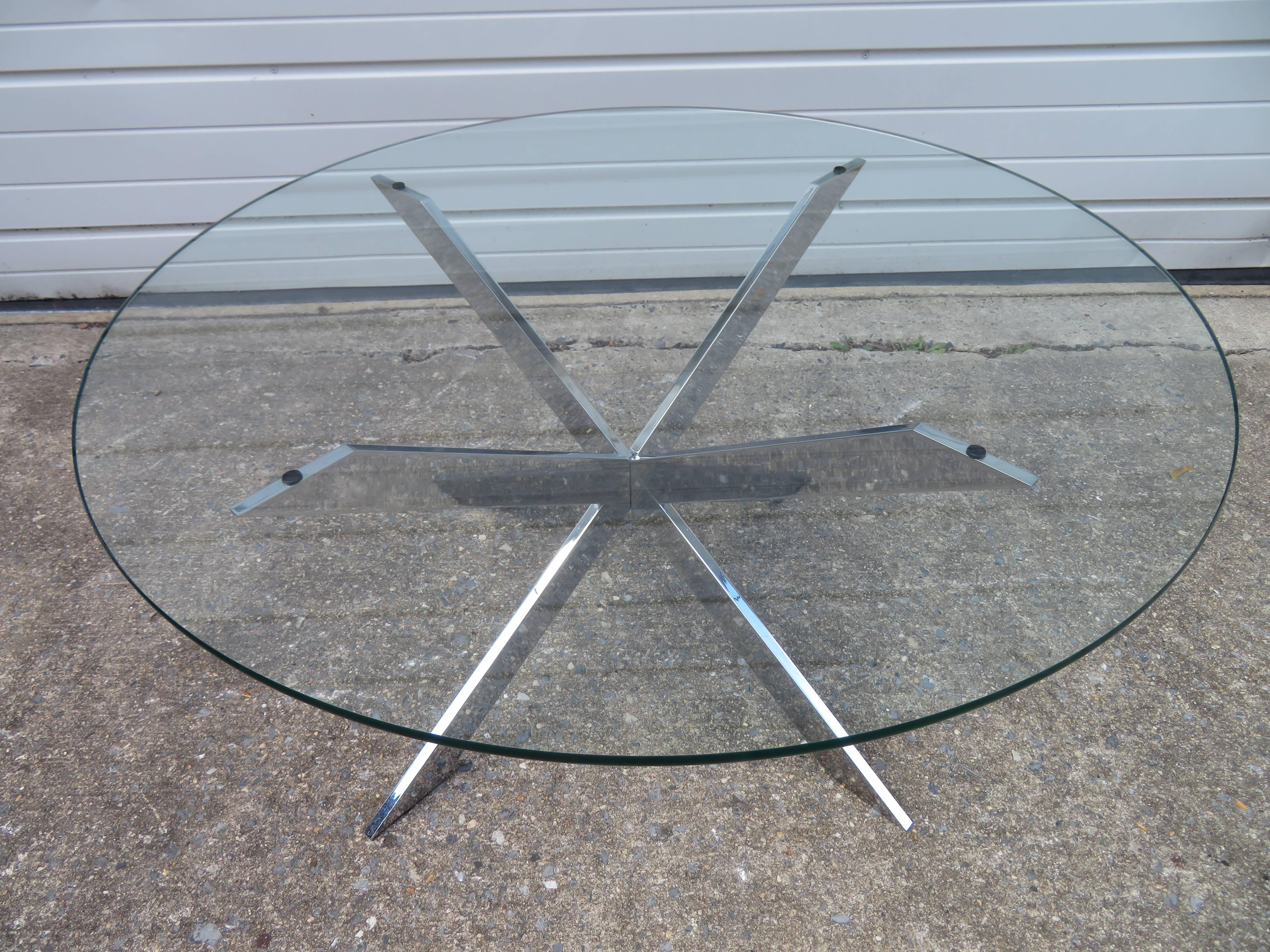 Superbe table basse chromée à double base en forme de X Leon Rosen pour Pace Collection en vente 1