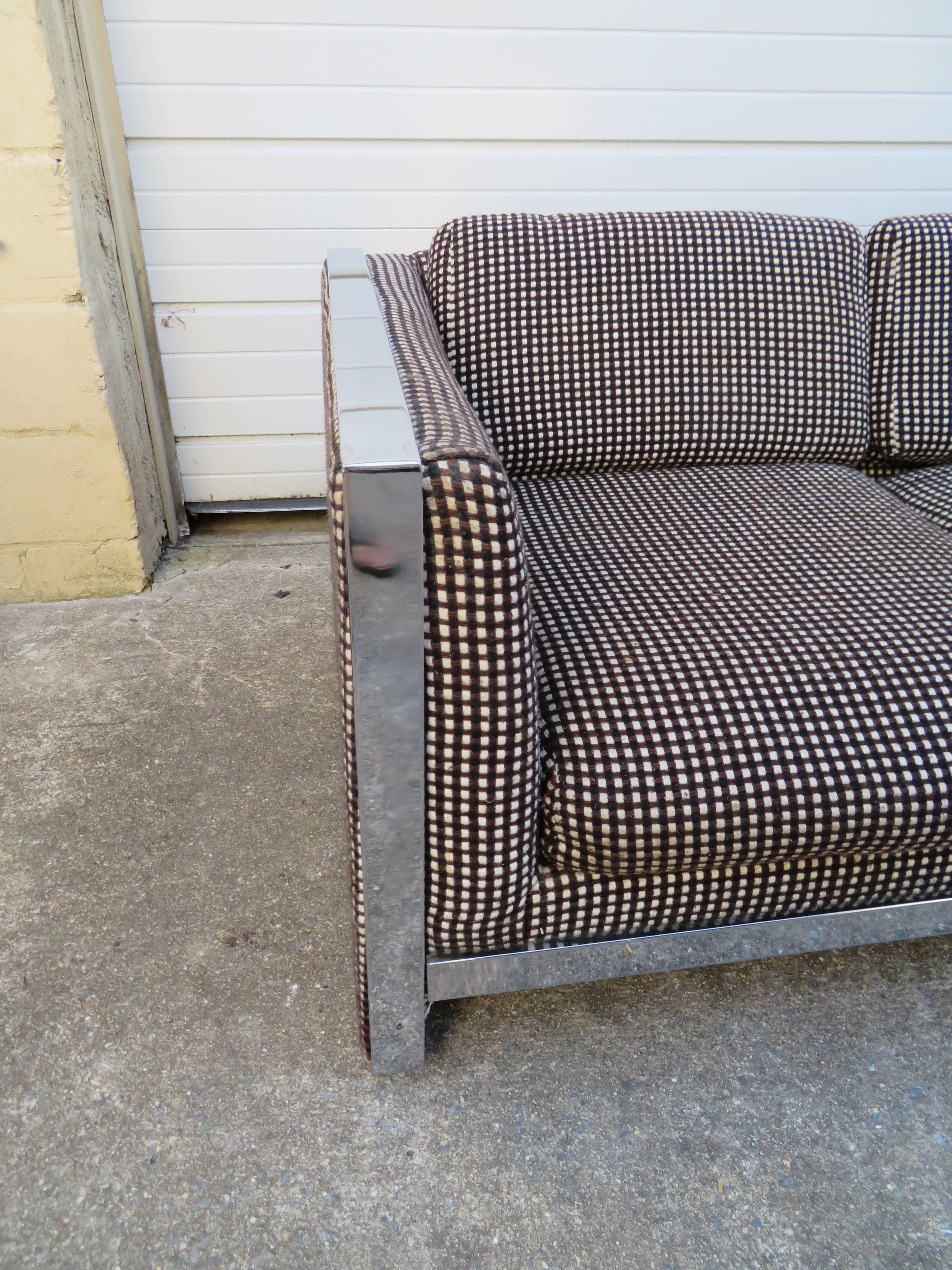 American Lovely Chunky Chrome Milo Baughman Style Mid-Century Modern Sofa