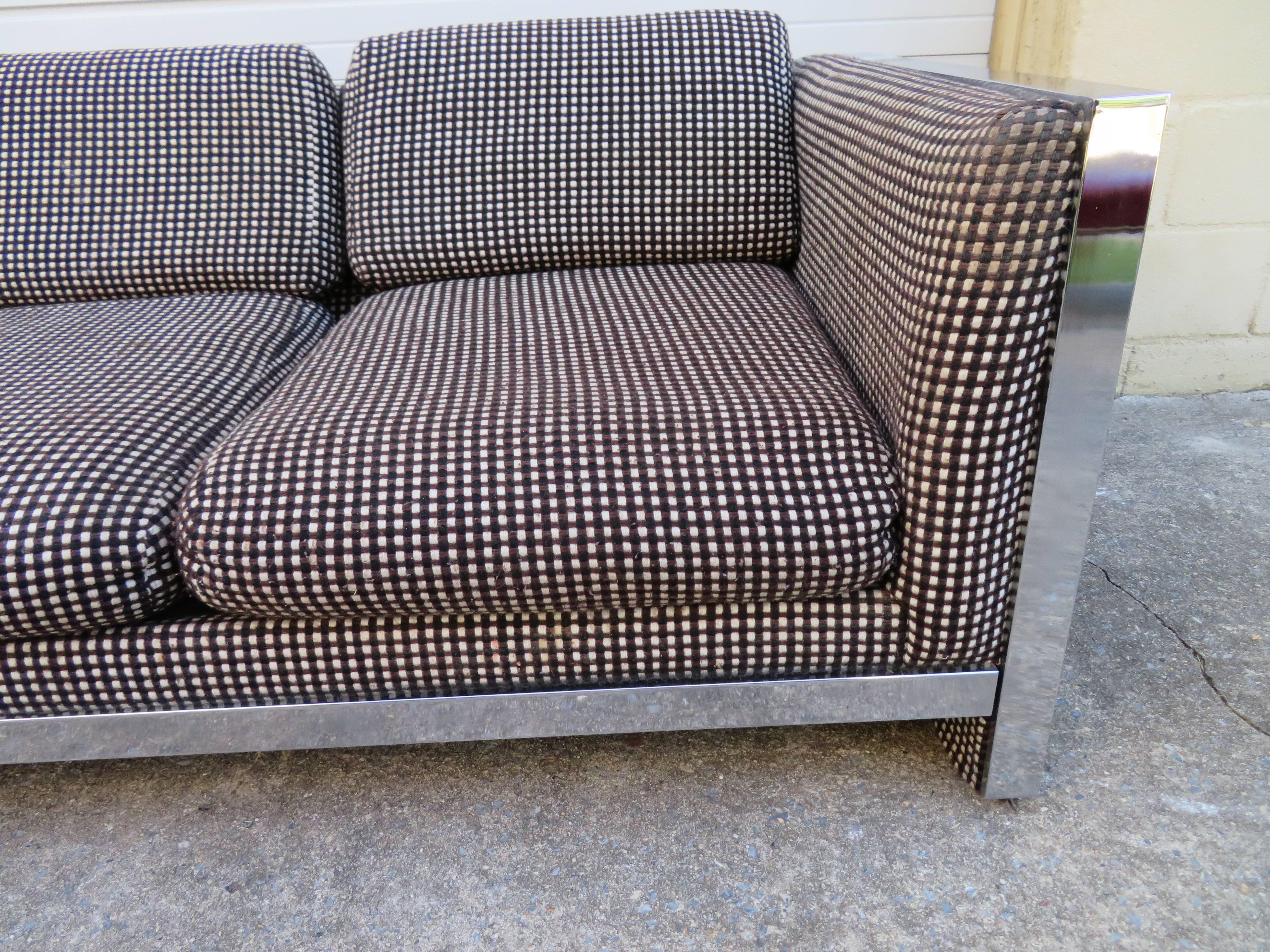 Upholstery Lovely Chunky Chrome Milo Baughman Style Mid-Century Modern Sofa
