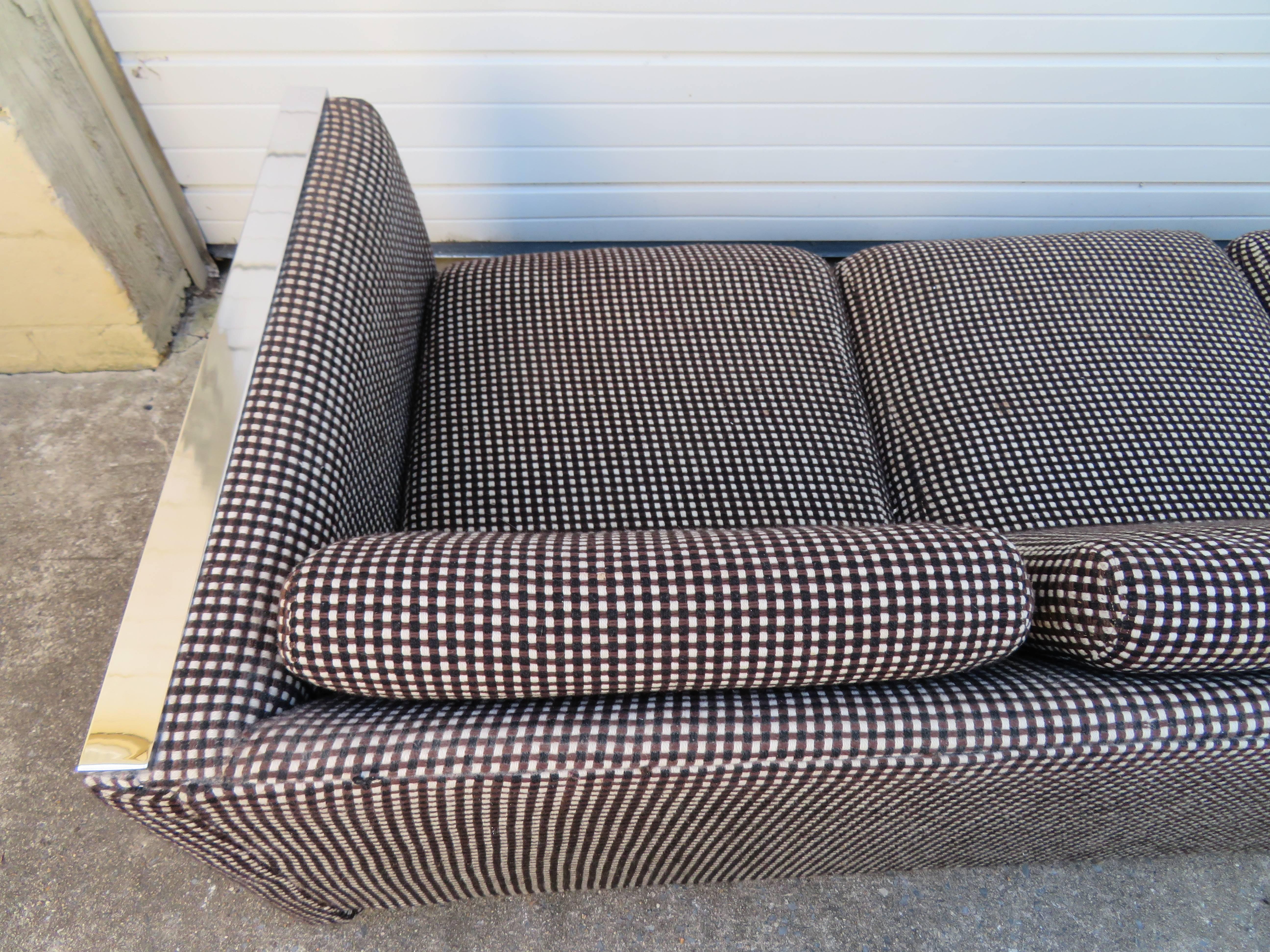 Lovely Chunky Chrome Milo Baughman Style Mid-Century Modern Sofa 2