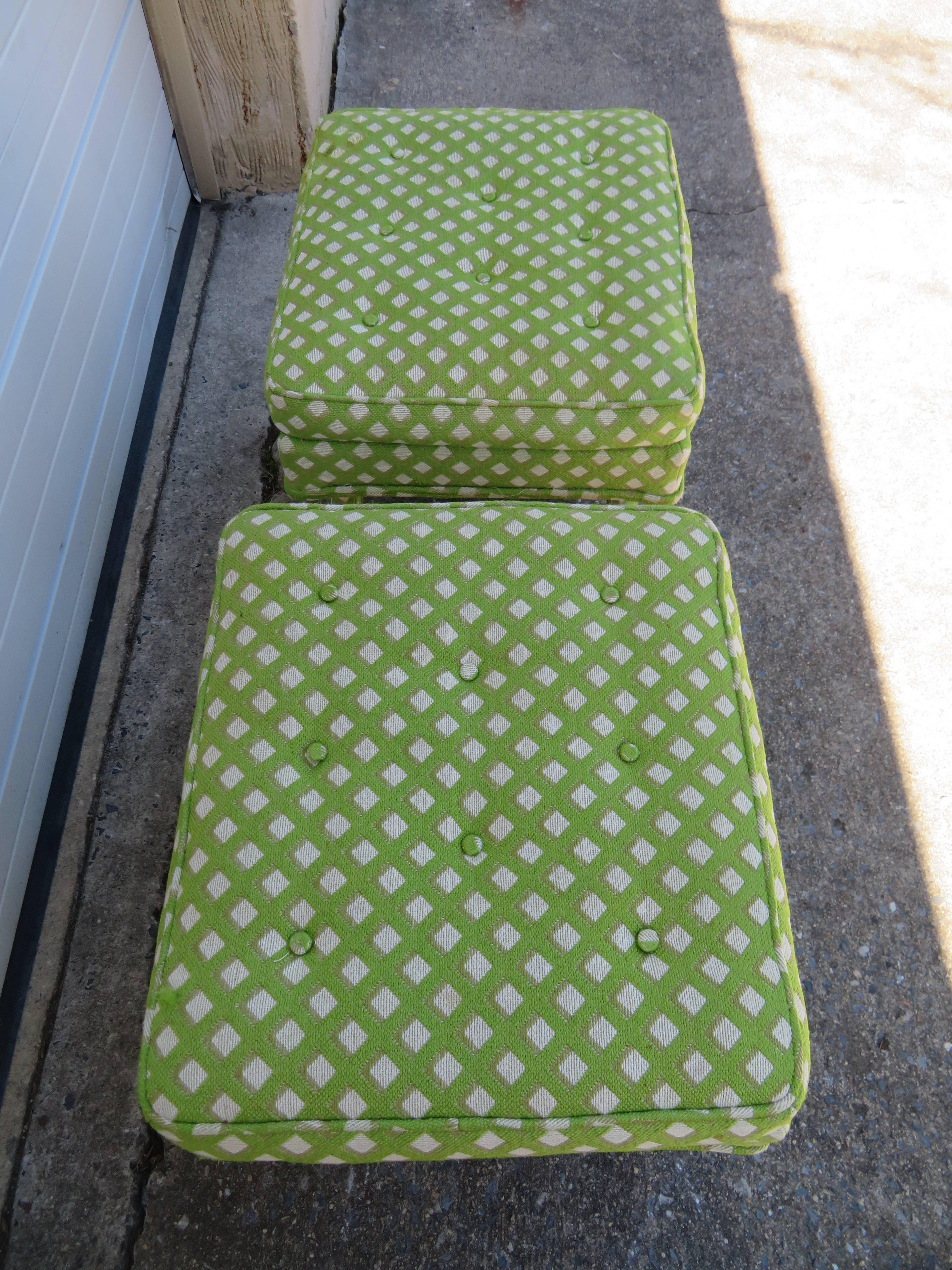 Lovely Pair of Midcentury X-Base Ottoman Stools by Billy Baldwin In Good Condition For Sale In Pemberton, NJ