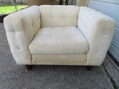 Unusual Milo Baughman Style Tufted Cube Lounge Chair with Matching Ottoman