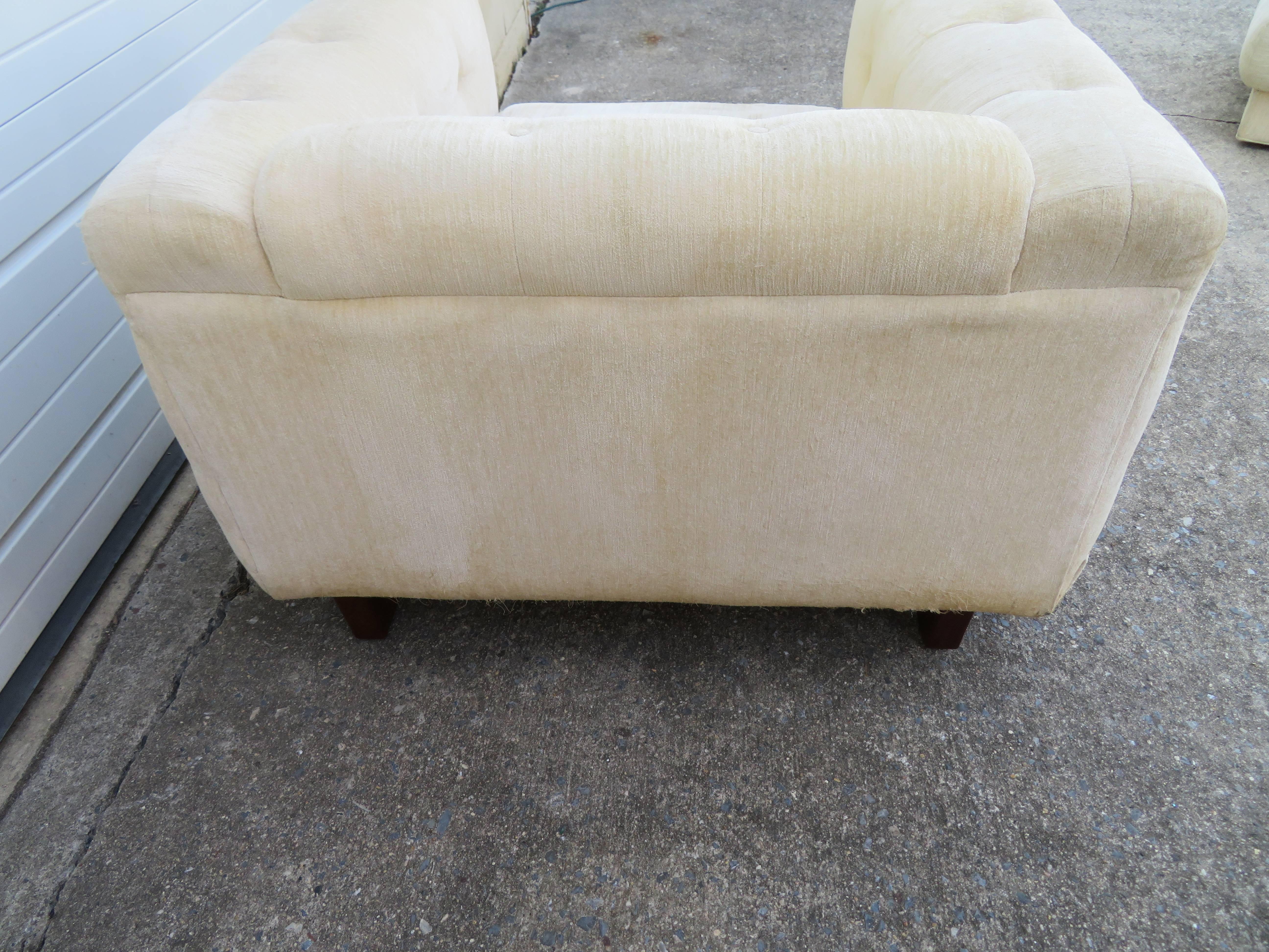 Mid-Century Modern Unusual Milo Baughman Style Tufted Cube Lounge Chair with Matching Ottoman For Sale