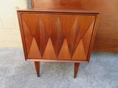 Pair of Three Dimensional Walnut Brass Nightstands Headboard