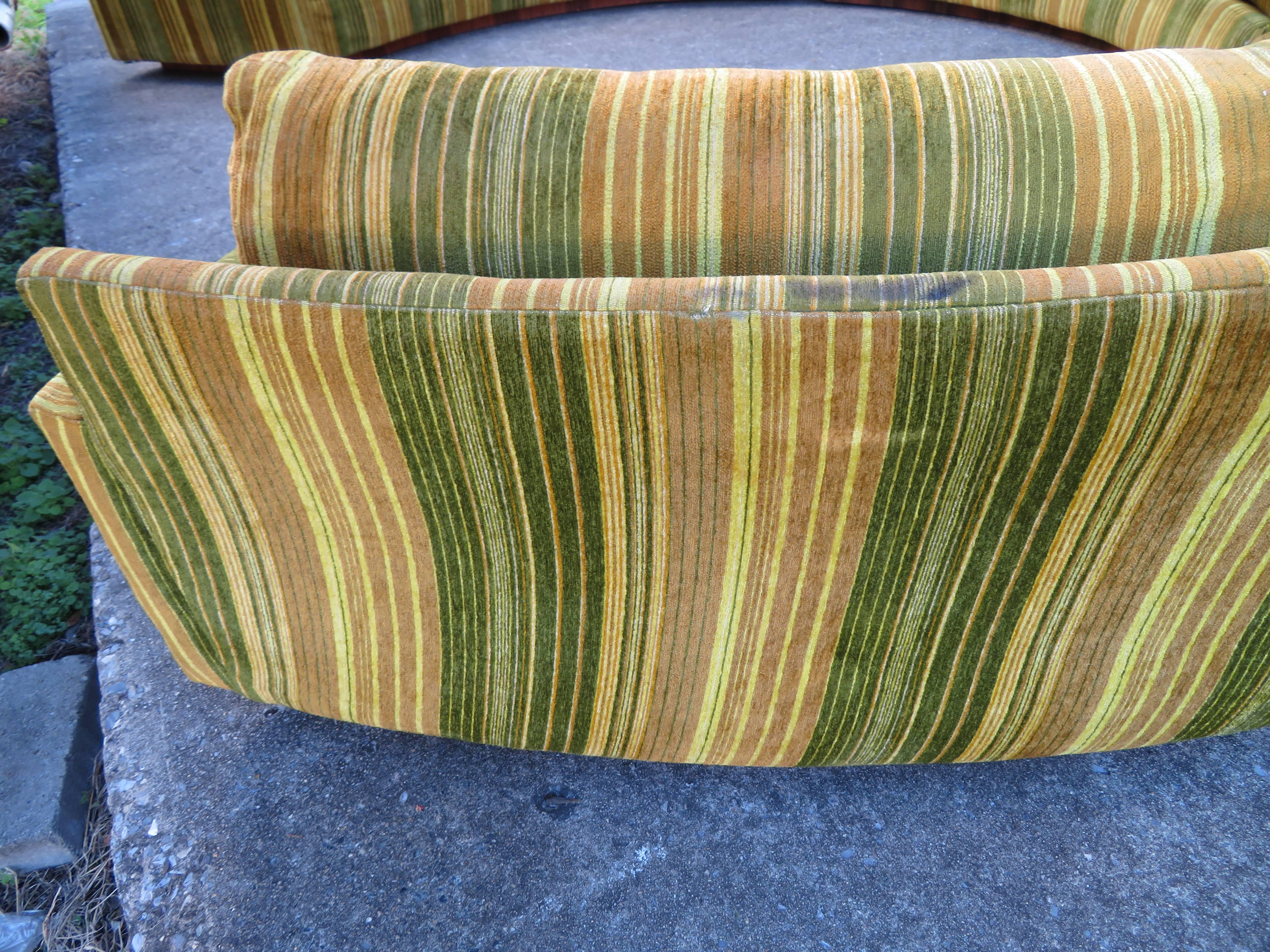 Upholstery Spectacular Three-Piece Milo Baughman Circular Sofa Rosewood Mid-Century Modern