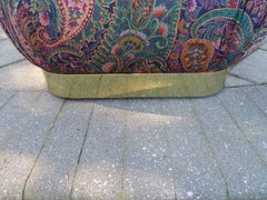 Mid-Century Modern Brass Soufflé Pouf Rolling Stool Ottoman, Karl Springer Style