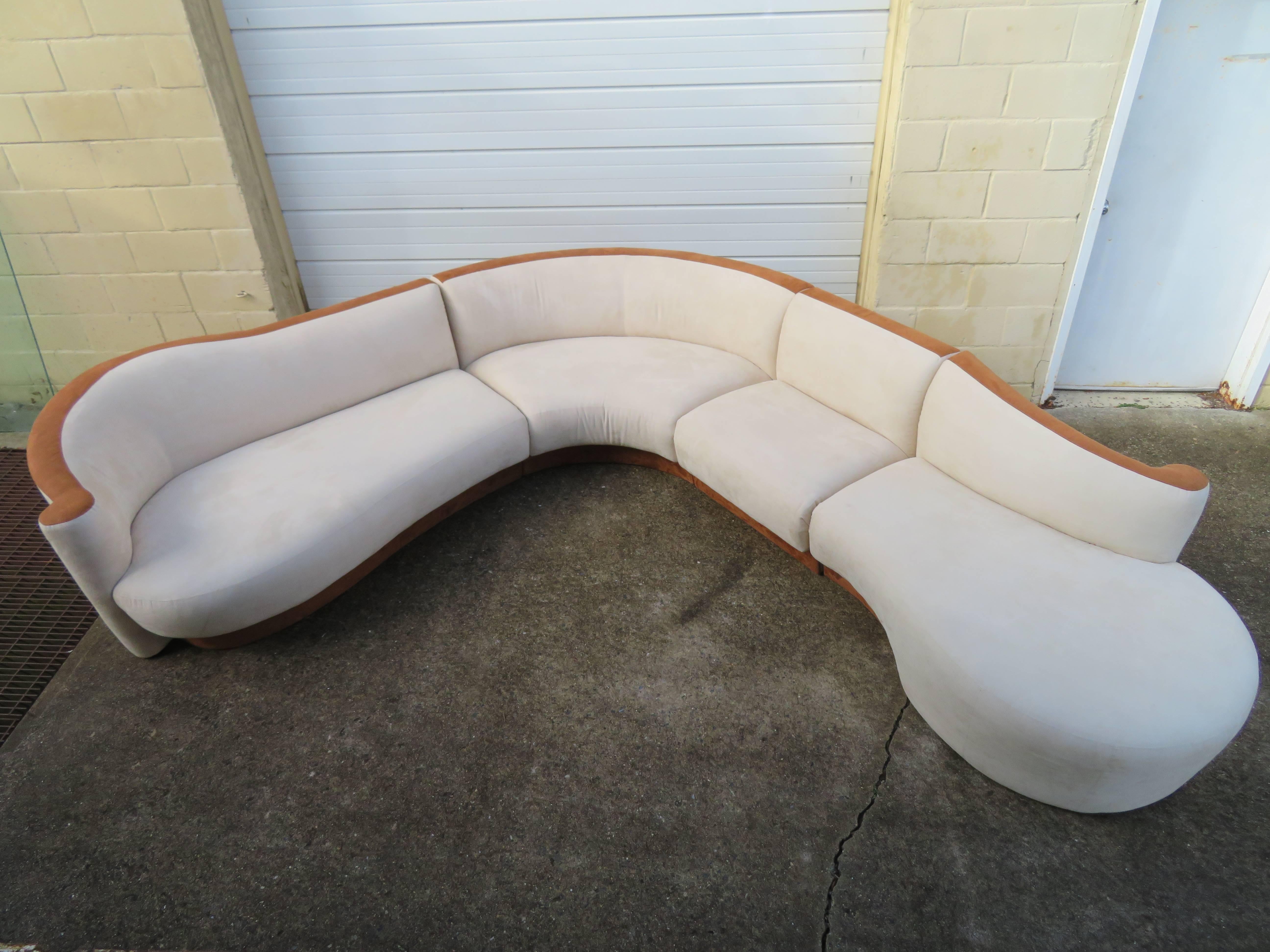 Upholstery Four-Piece Curved Serpentine Sectional Sofa Weiman For Sale