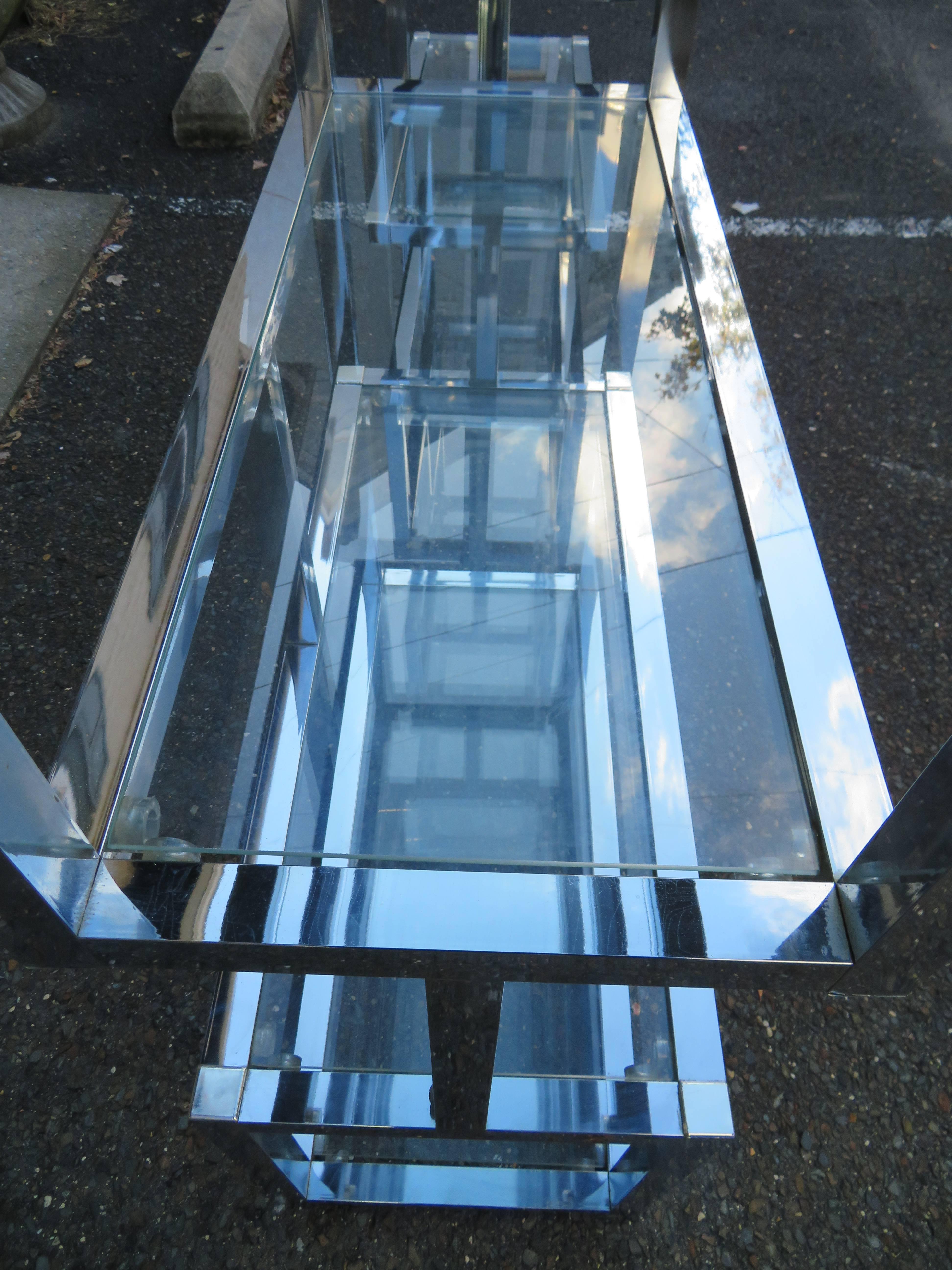Glass Fabulous Pair of Milo Baughman Style Cubic Chrome Etagere Mid-Century Modern