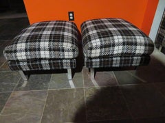 Handsome Pair of Milo Baughman Style Chrome Leg Ottoman Stools
