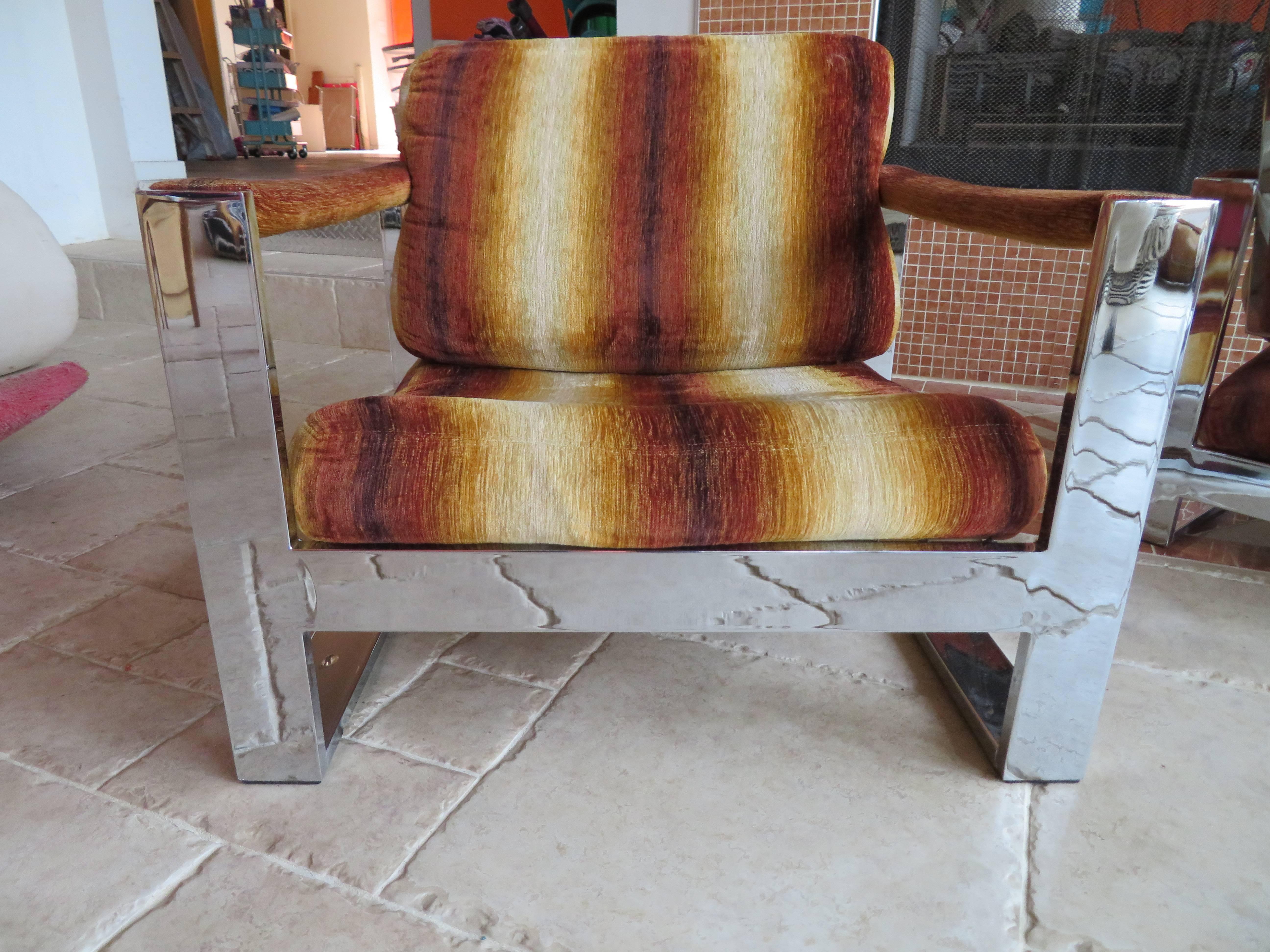 Mid-Century Modern Rare Pair of Super Wide Chrome Bar Milo Baughman Thayer Coggin, Lounge Chairs For Sale