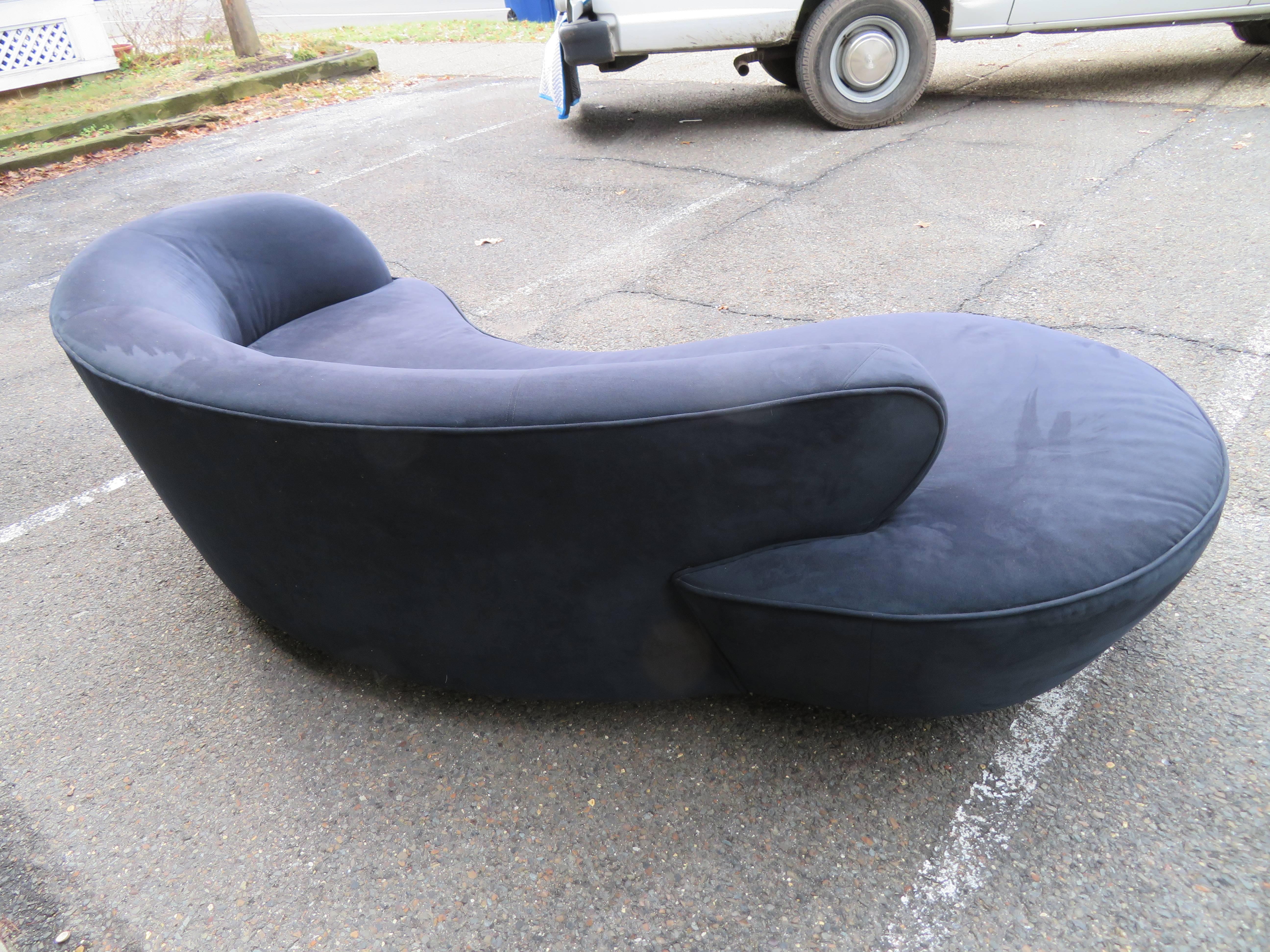 Stunning black ultra-suede serpentine cloud sofa designed by Vladimir Kagan and manufactured by Directional. Inc.