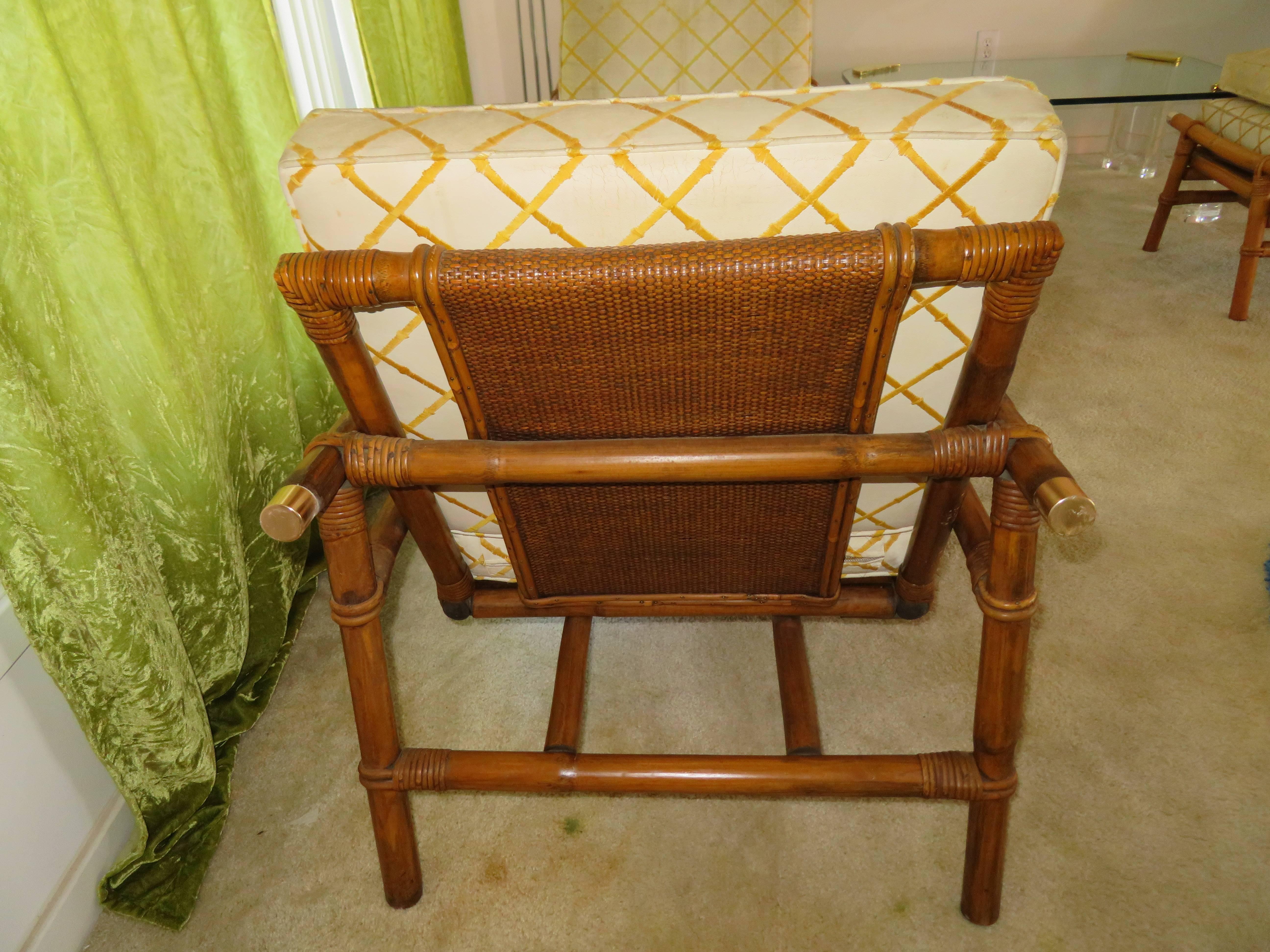 Mid-Century Modern Stylish Pair of John Wisner for Ficks Reed Bamboo Lounge Chairs and Ottomans