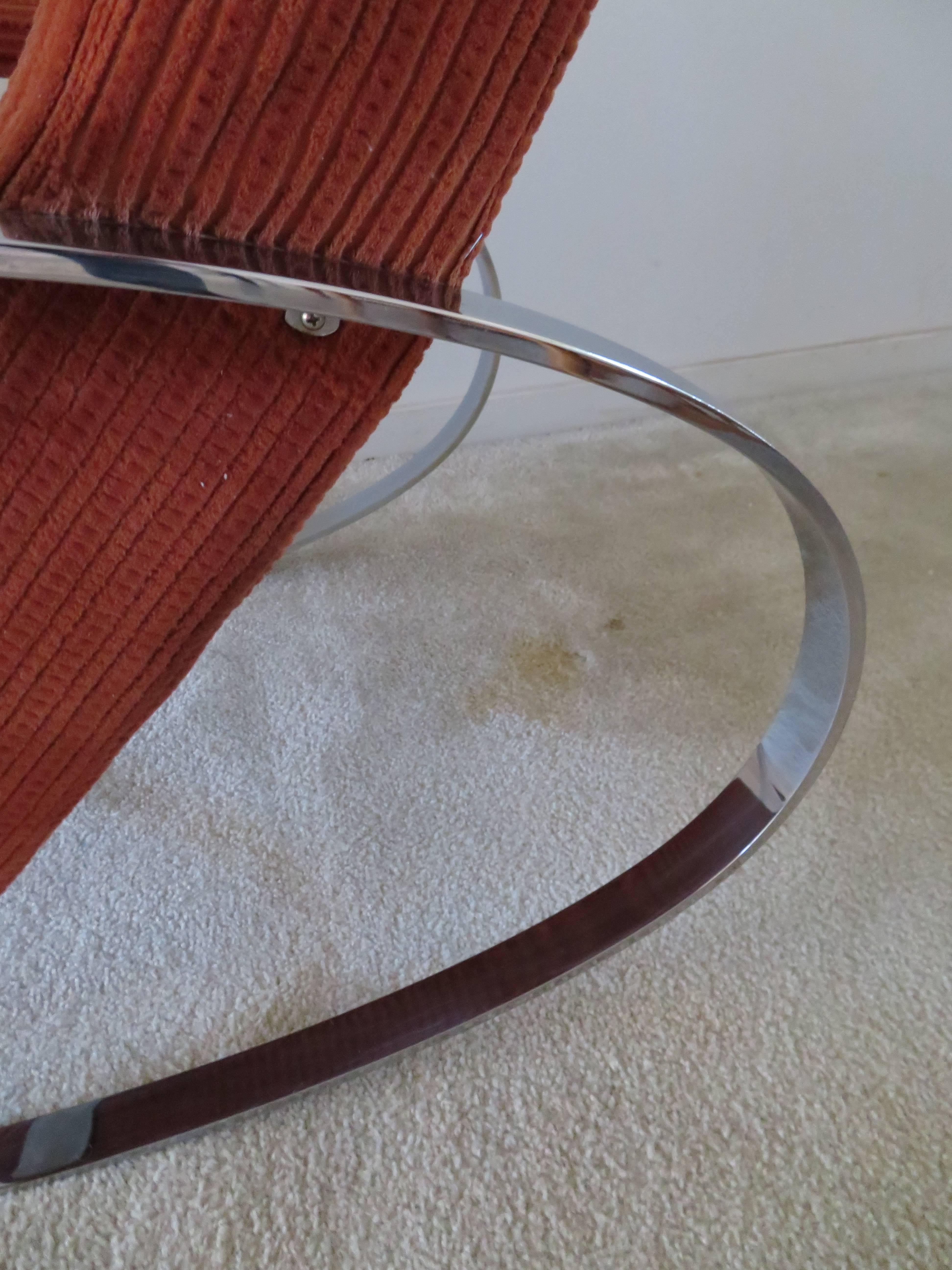 Mid-20th Century Gorgeous Milo Baughman Chrome Flatbar Oval Rocking Chair Mid-Century Modern