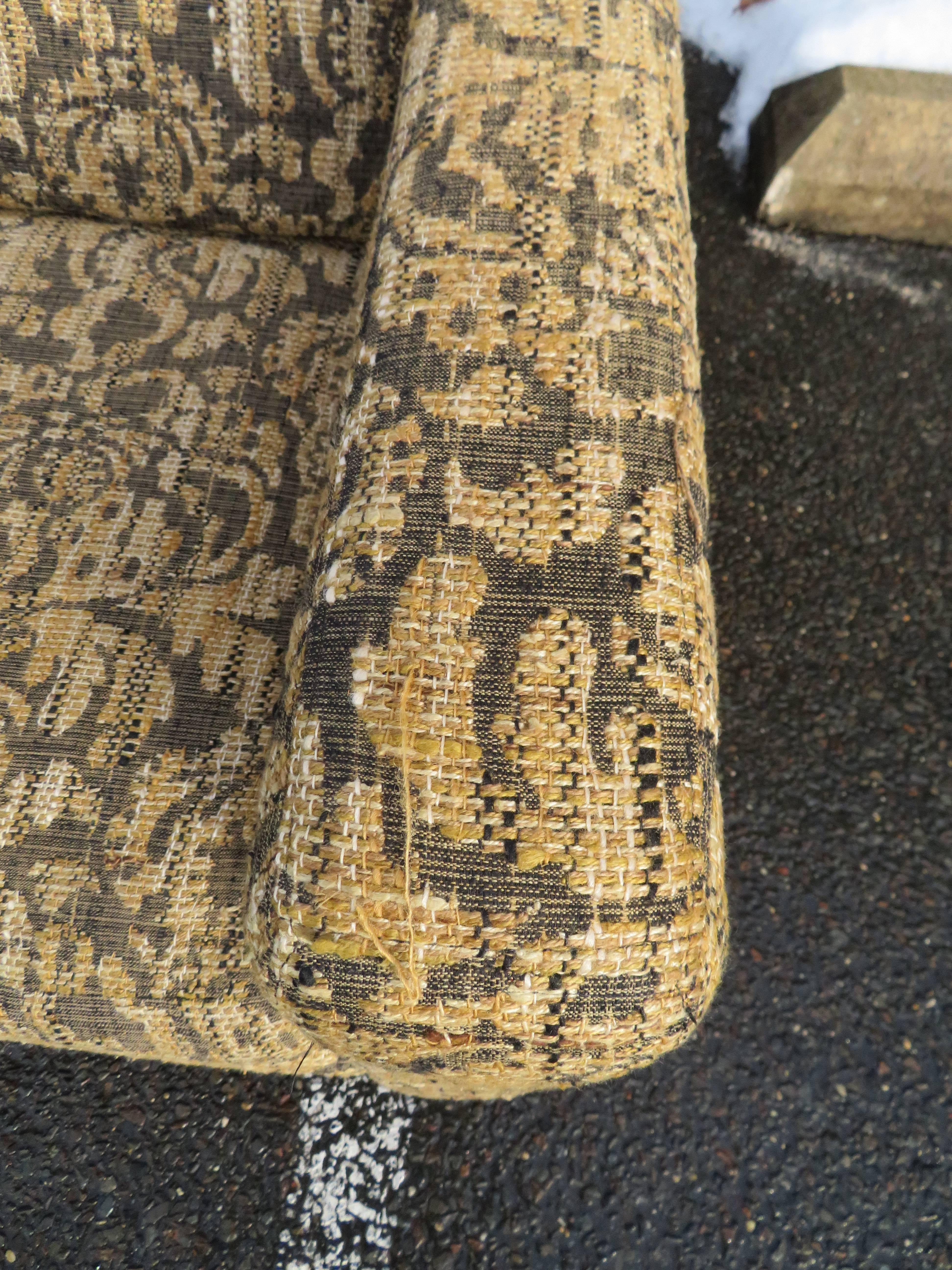 Wonderful Signed Milo Baughman Four-Seat Tuxedo Sofa Plinth Base Midcentury 1