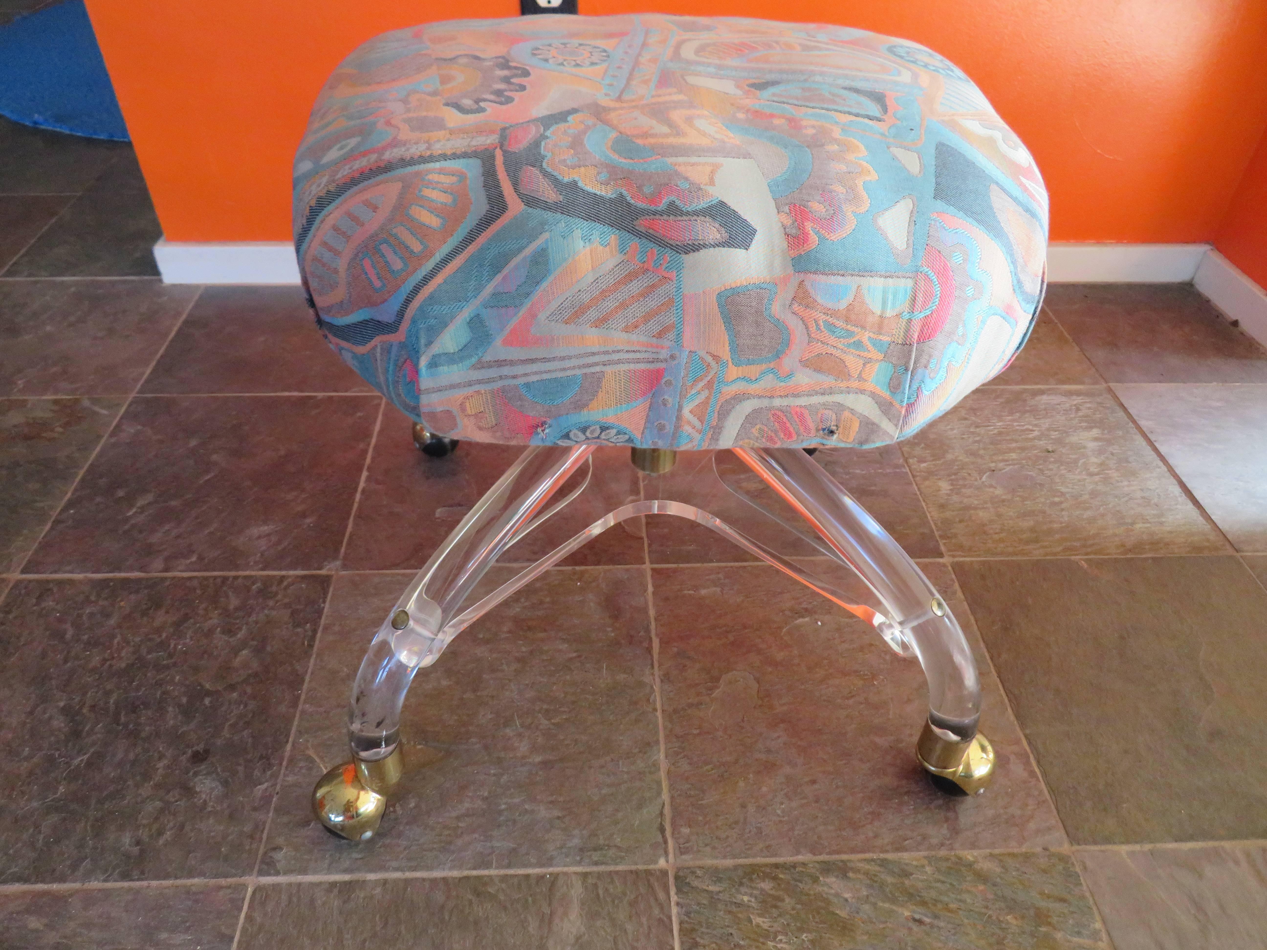 Stunning Lucite Rolling Stool Ottoman Mid-Century Modern For Sale 2