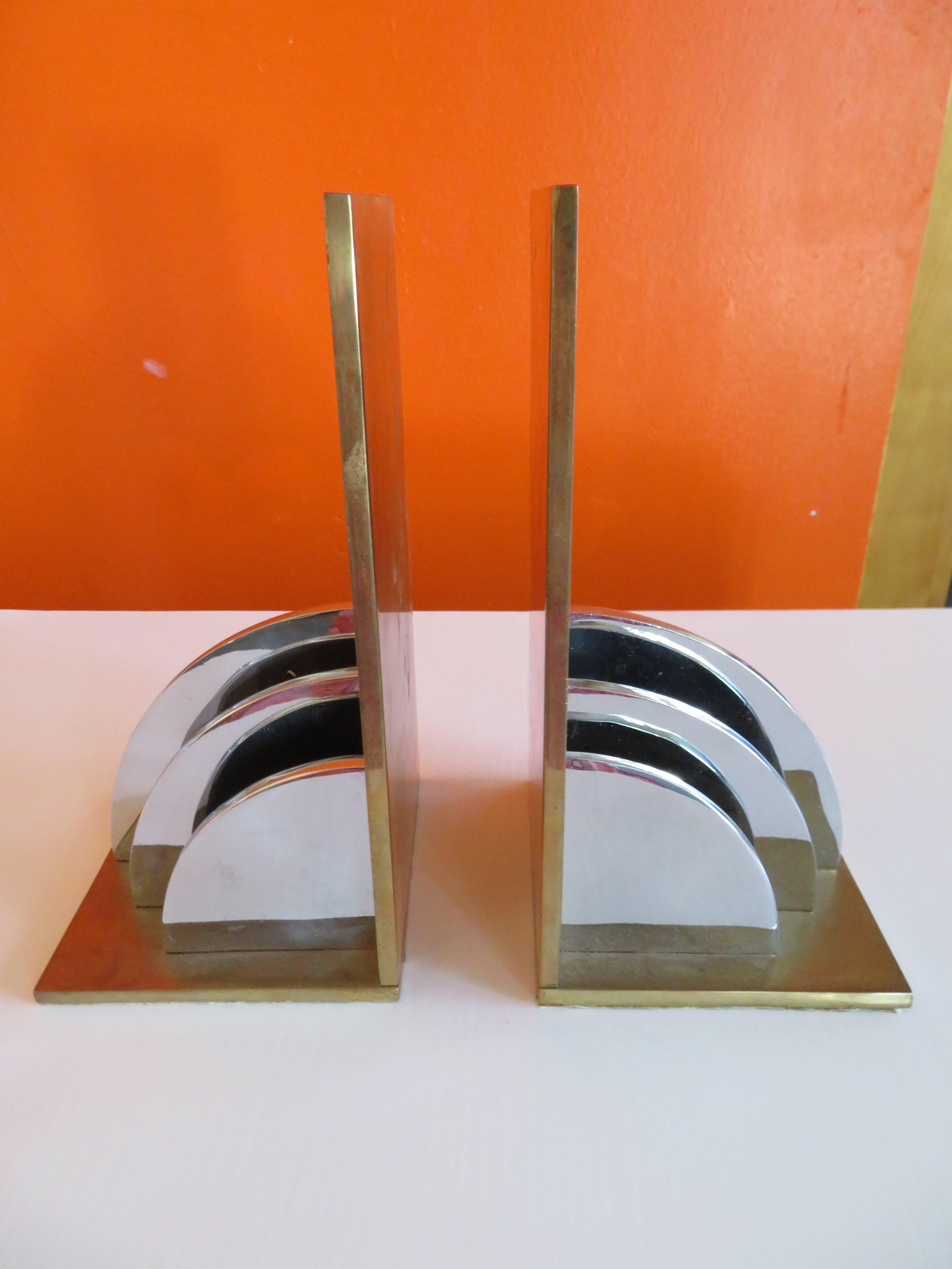 Gorgeous pair of Walter Von Nessen attributed heavy brass and chrome bookends.