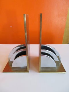 Gorgeous Pair of Walter Von Nessen Attributed Brass Bookends, Mid-Century Modern